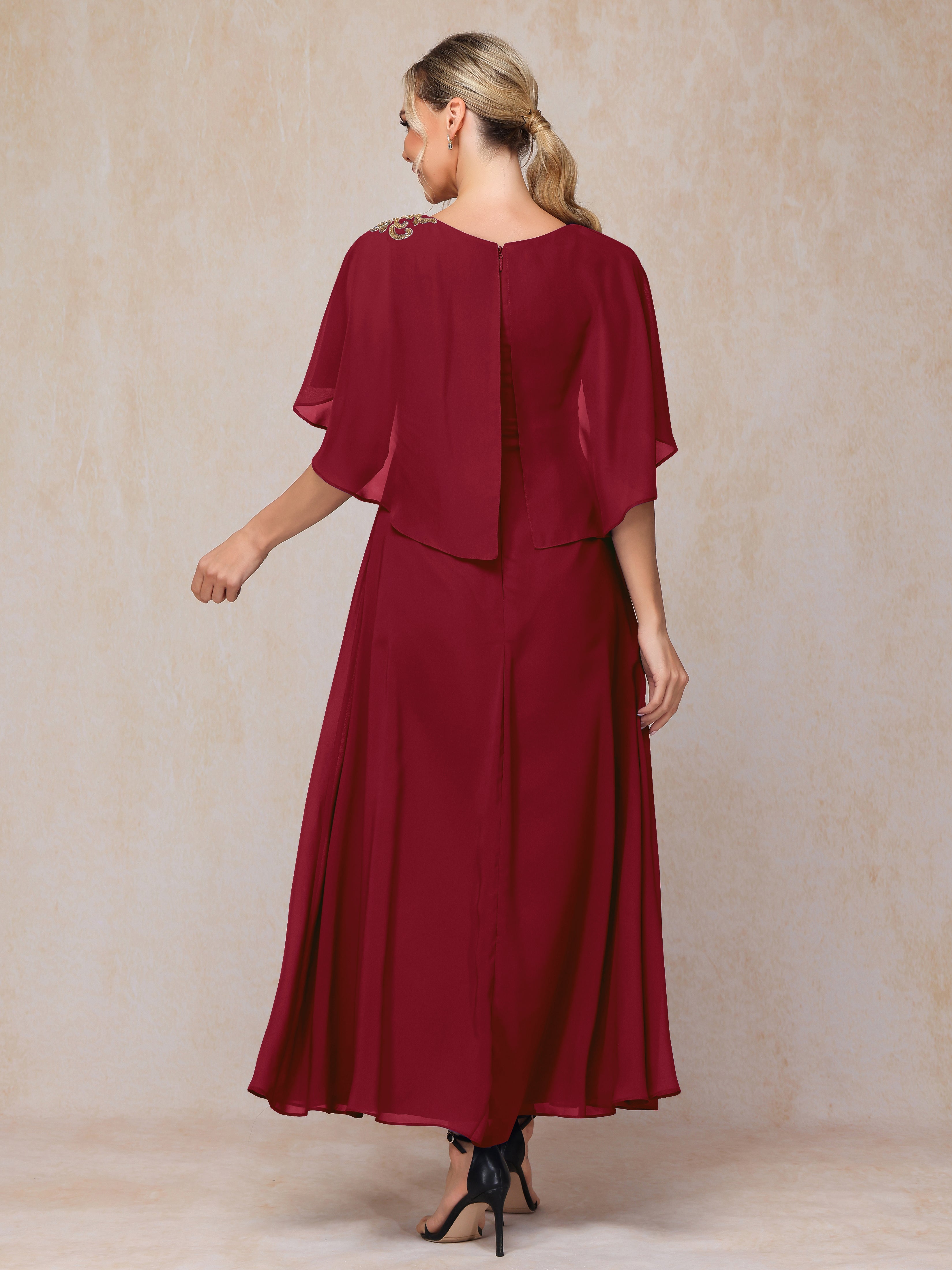 Short Sleeves Ankle Length Chiffon Mother Of The  Groom Dress