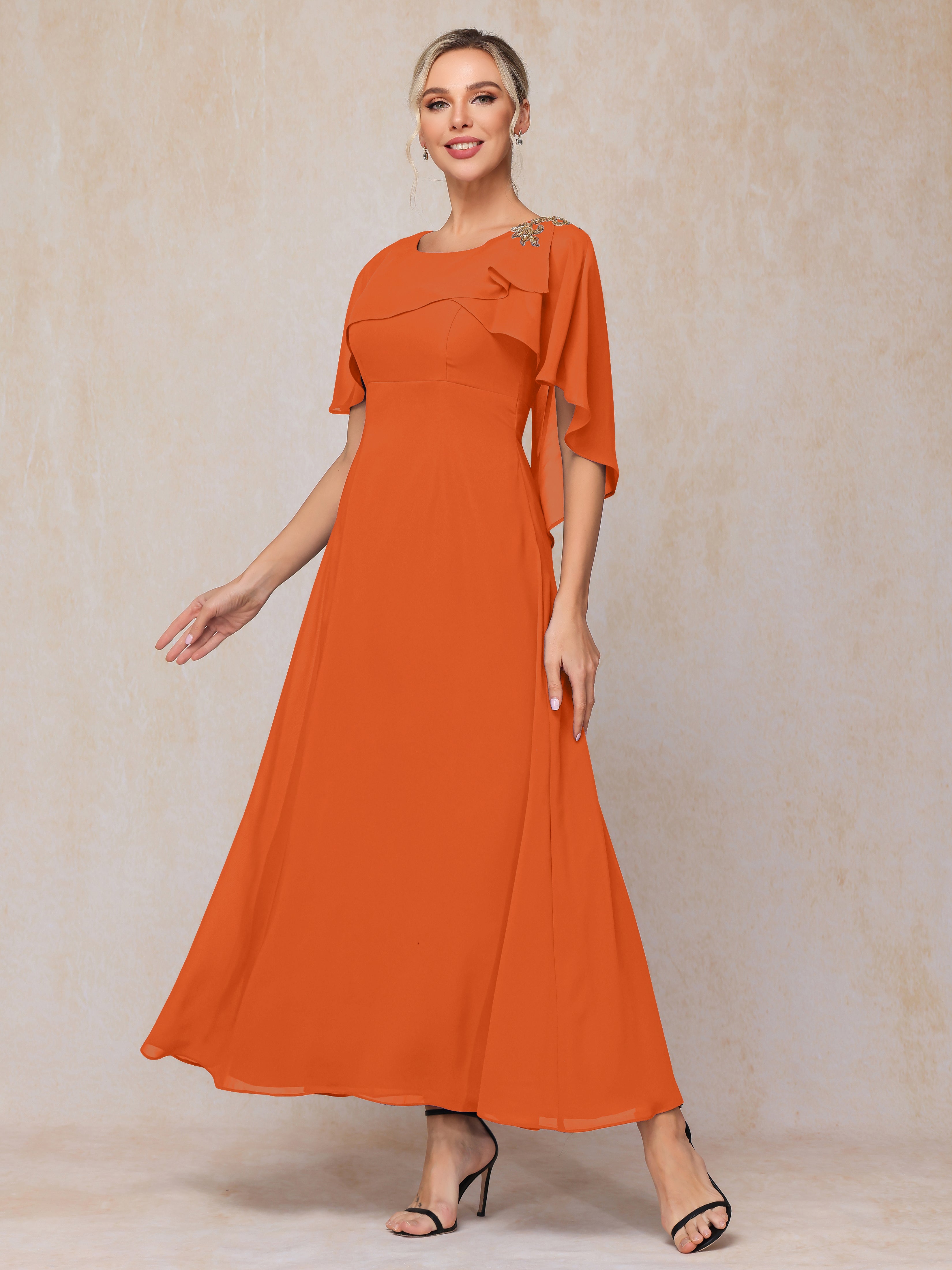 Short Sleeves Ankle Length Chiffon Mother Of The  Groom Dress