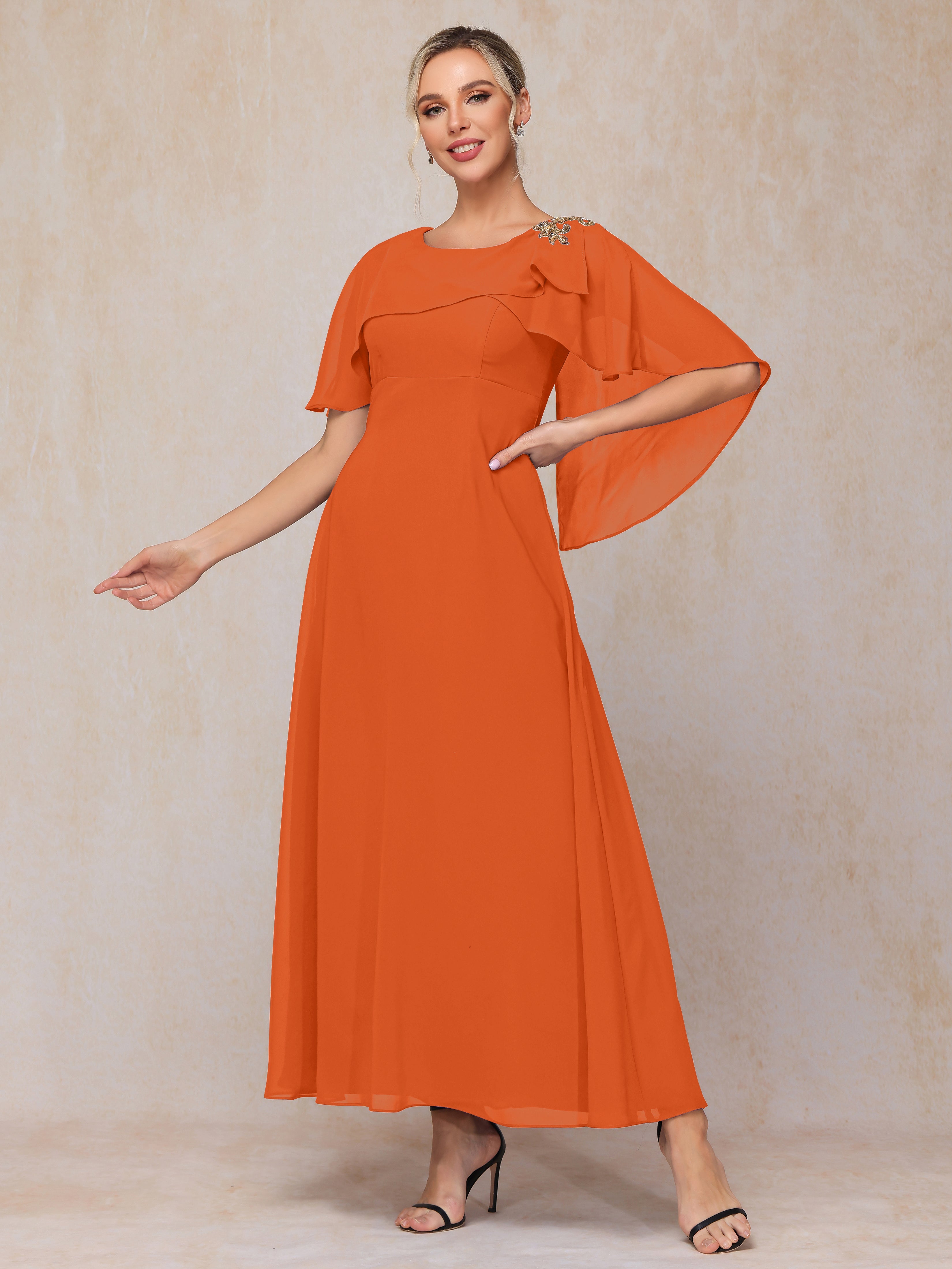 Short Sleeves Ankle Length Chiffon Mother Of The  Groom Dress