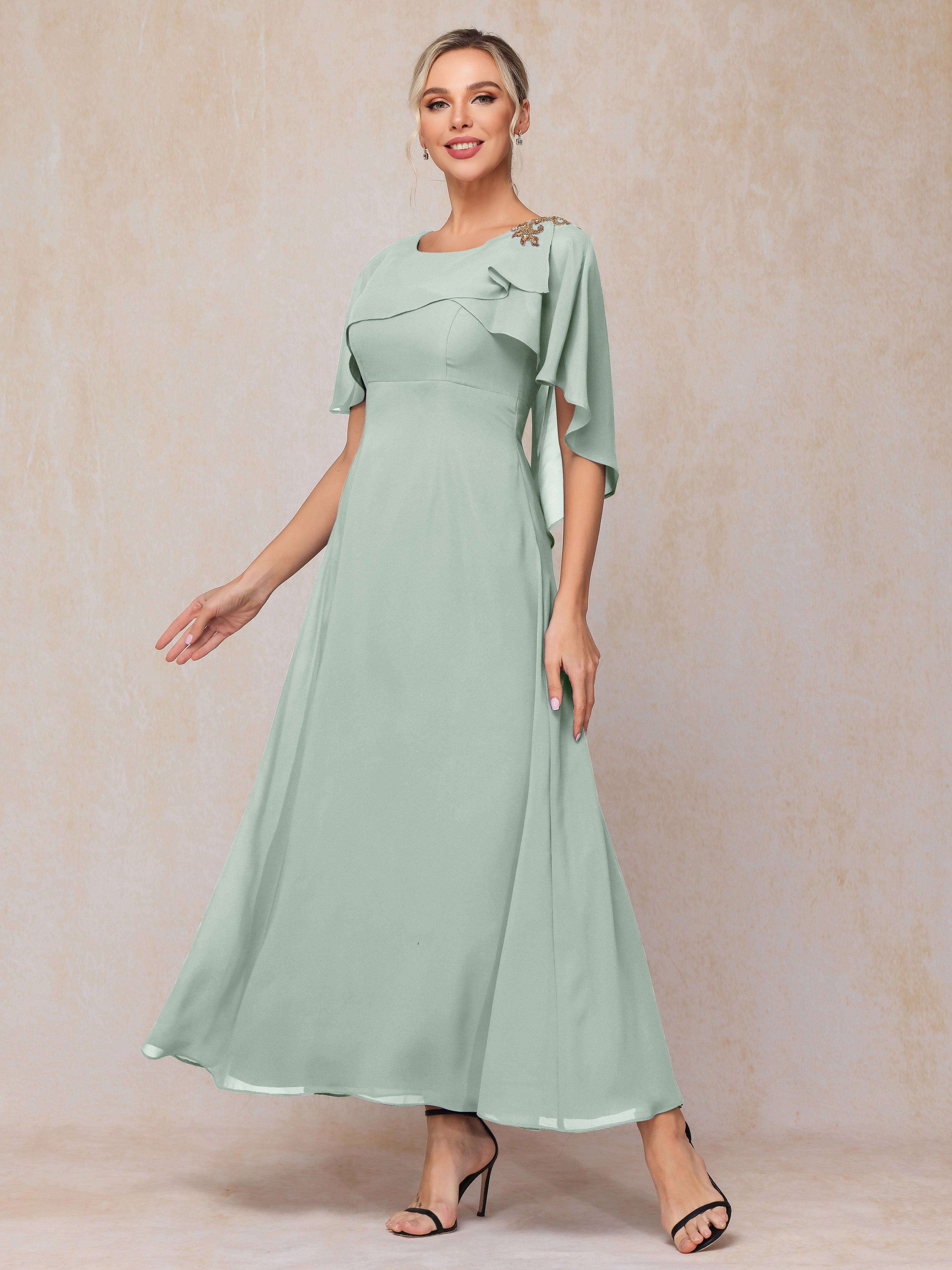 Short Sleeves Ankle Length Chiffon Mother Of The  Groom Dress