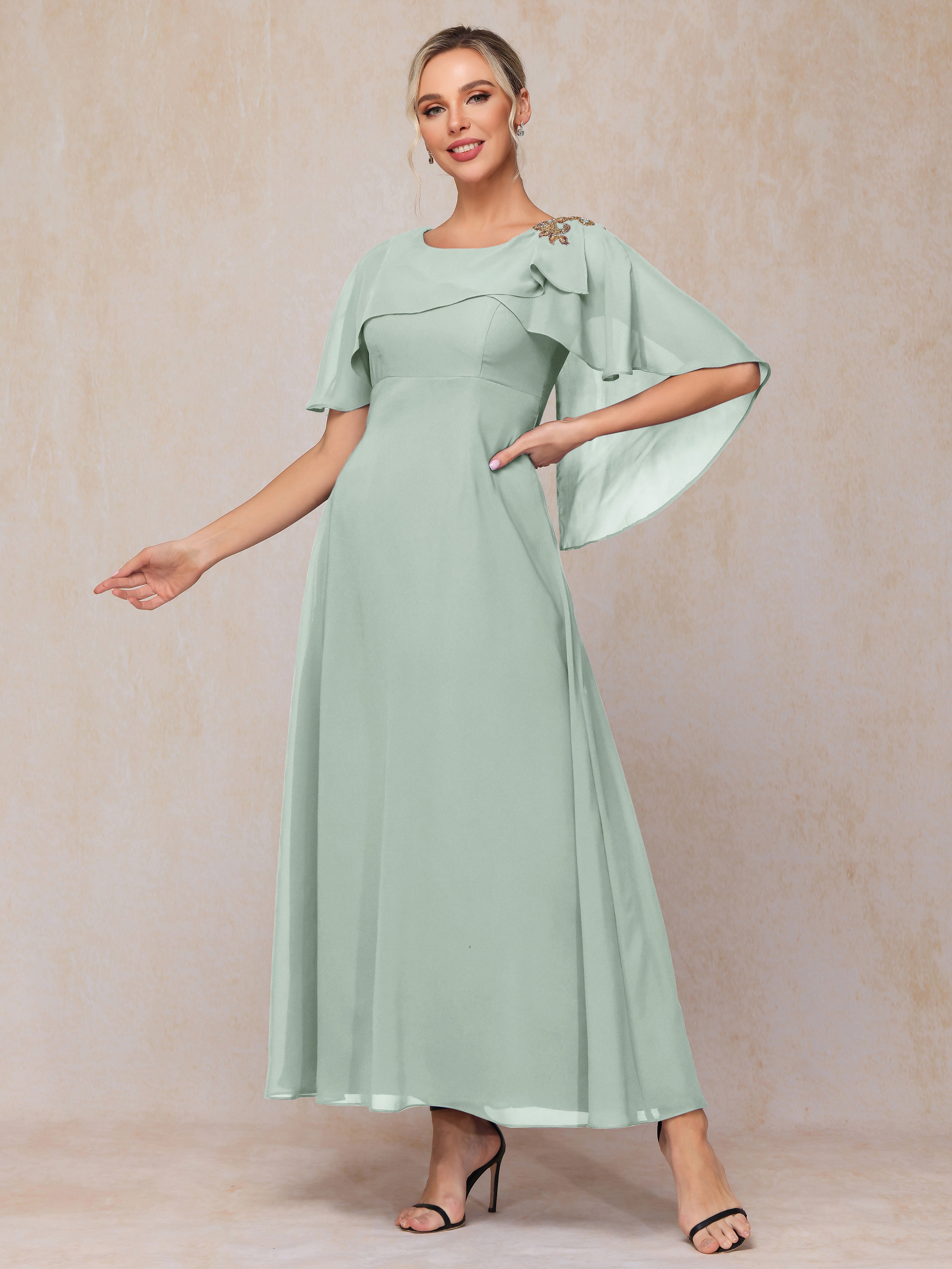 Short Sleeves Ankle Length Chiffon Mother Of The  Groom Dress