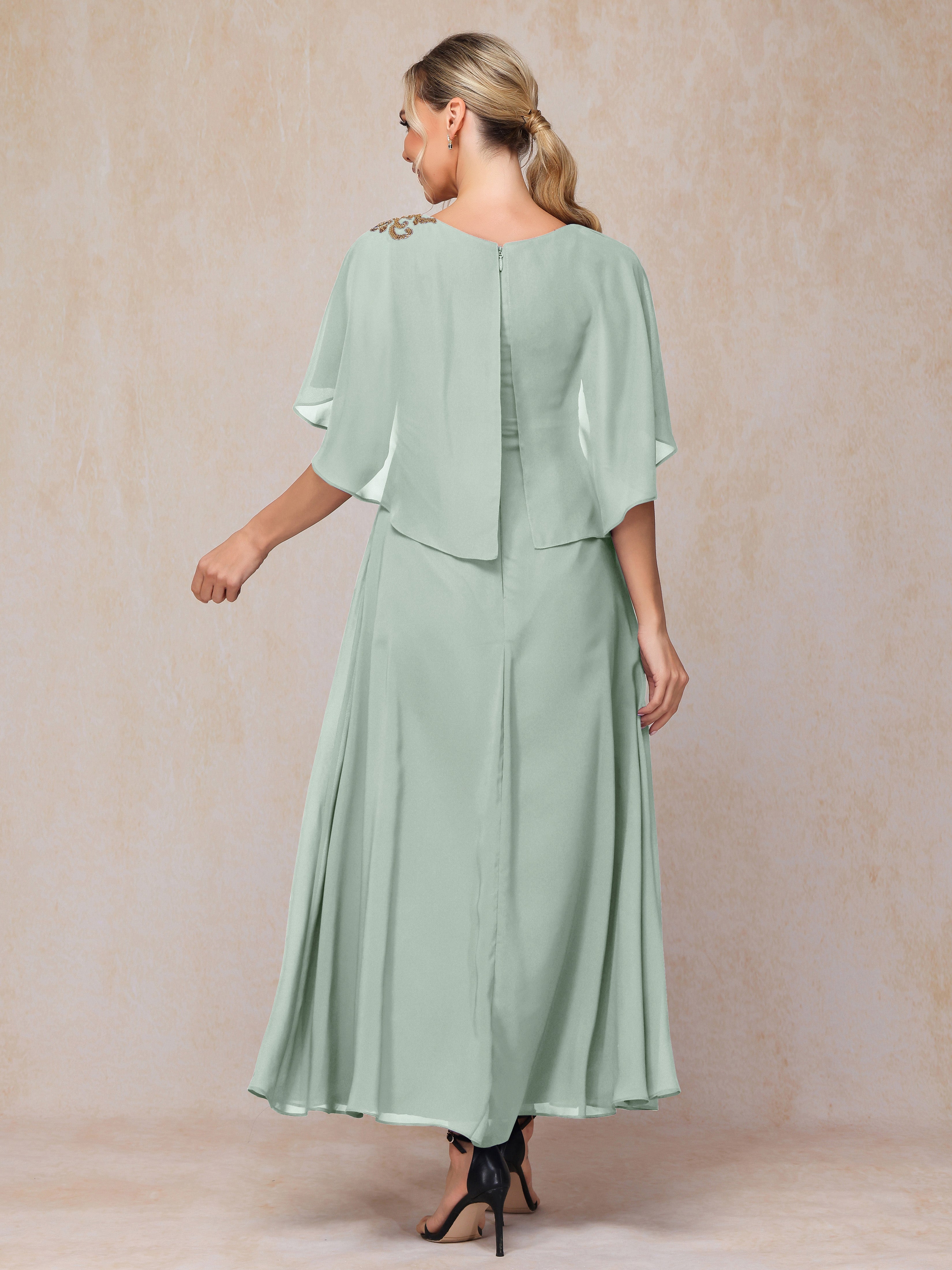 Short Sleeves Ankle Length Chiffon Mother Of The  Groom Dress