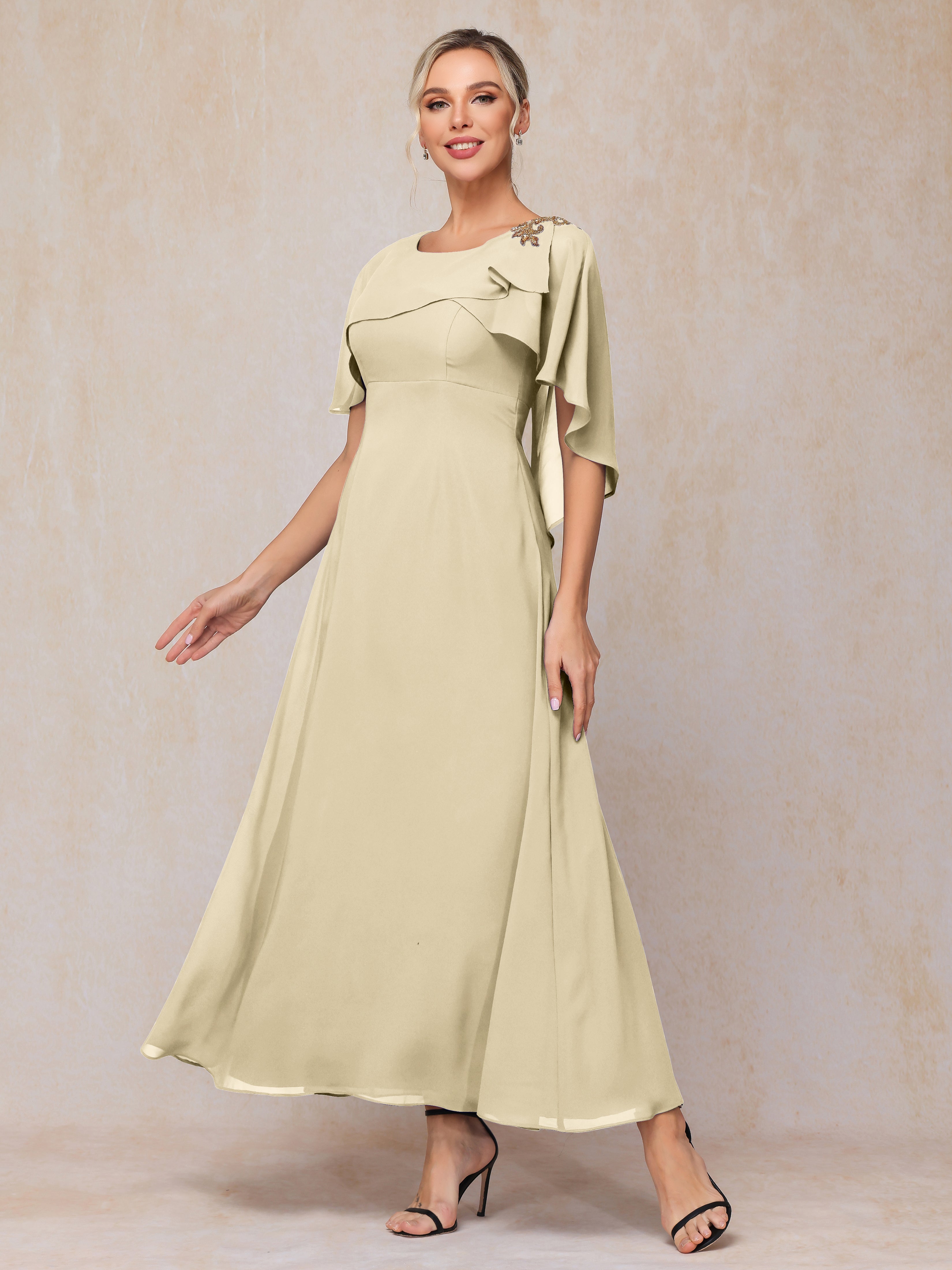 Short Sleeves Ankle Length Chiffon Mother Of The  Groom Dress