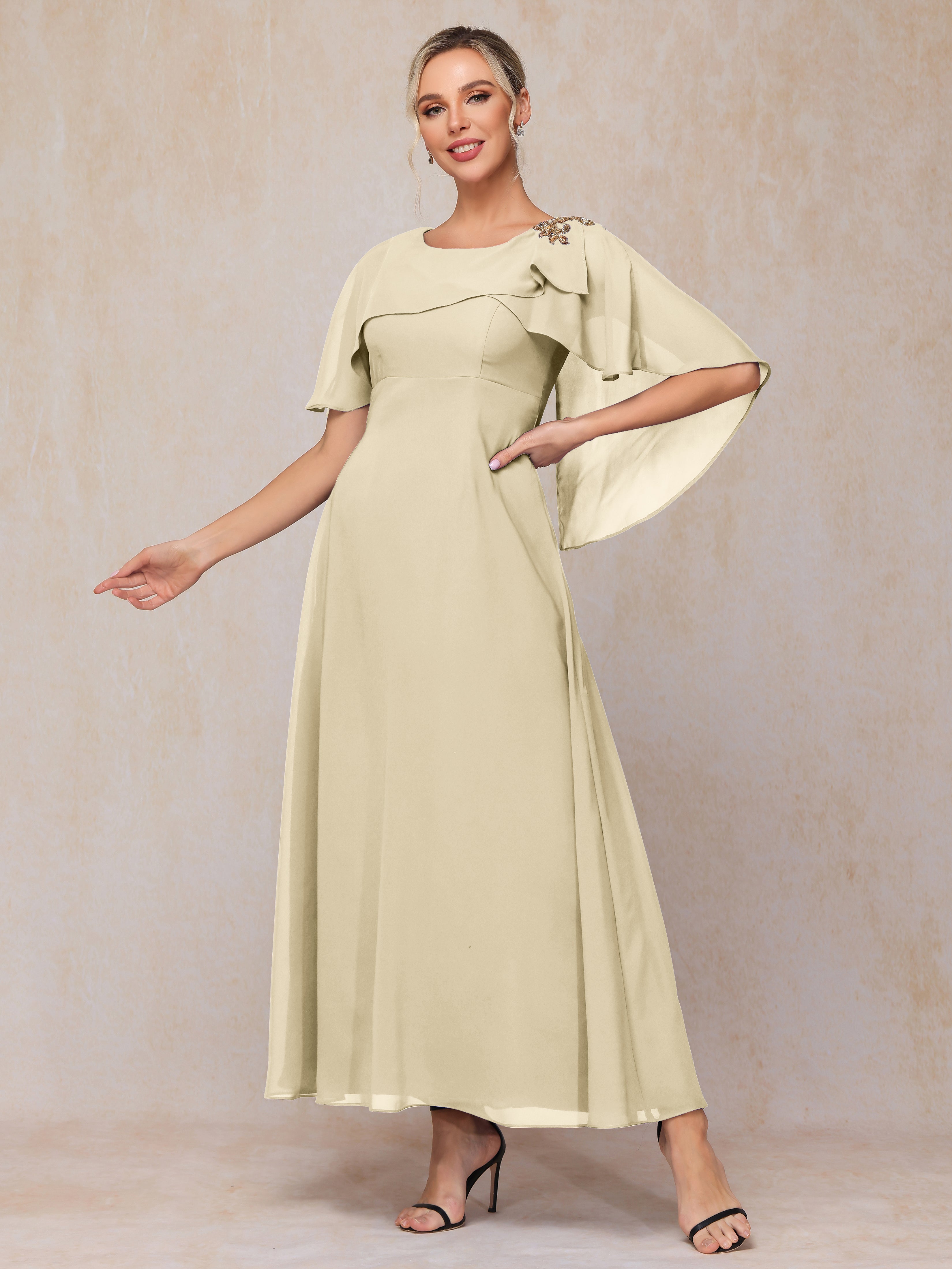 Short Sleeves Ankle Length Chiffon Mother Of The  Groom Dress