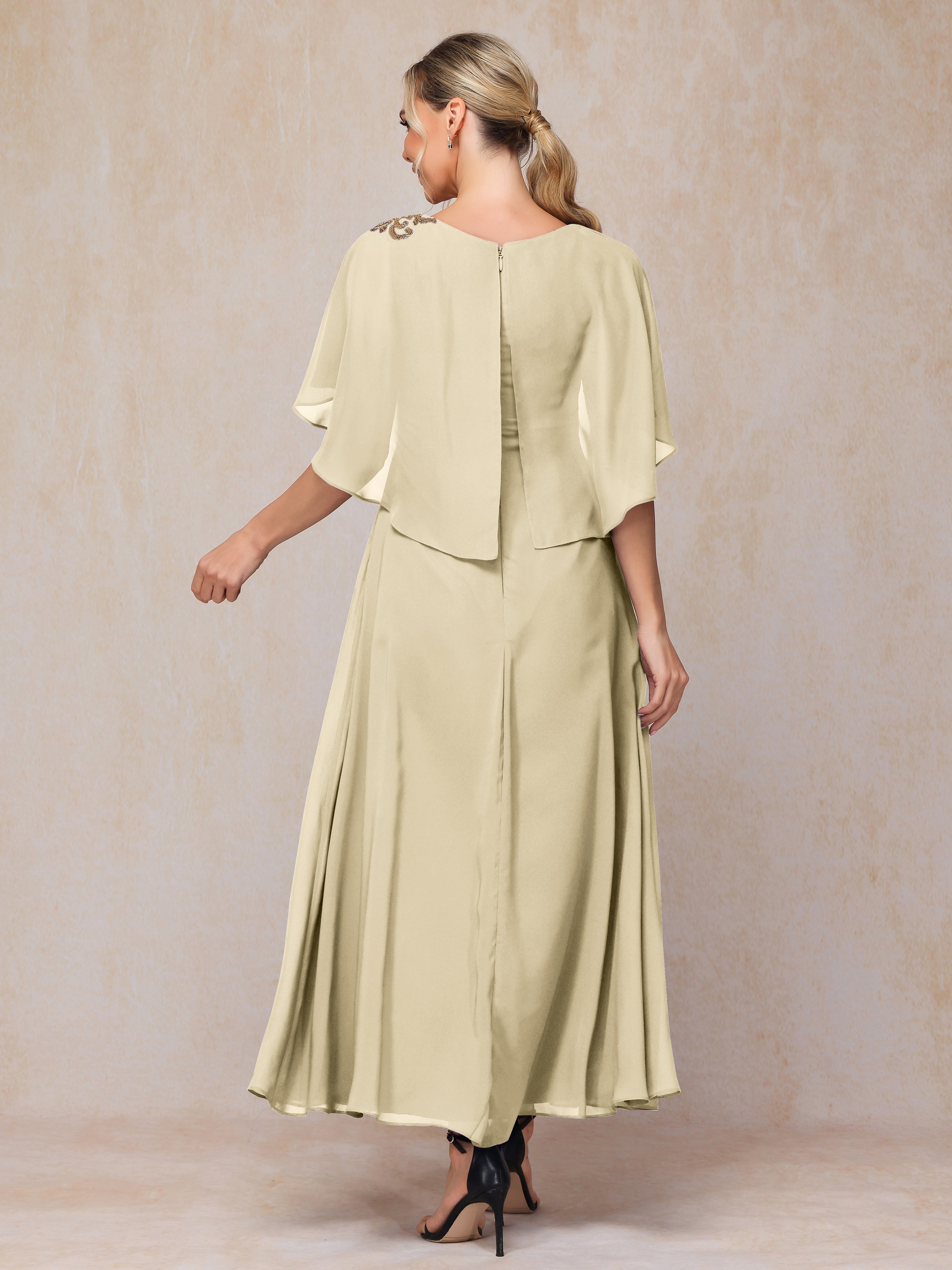 Short Sleeves Ankle Length Chiffon Mother Of The  Groom Dress