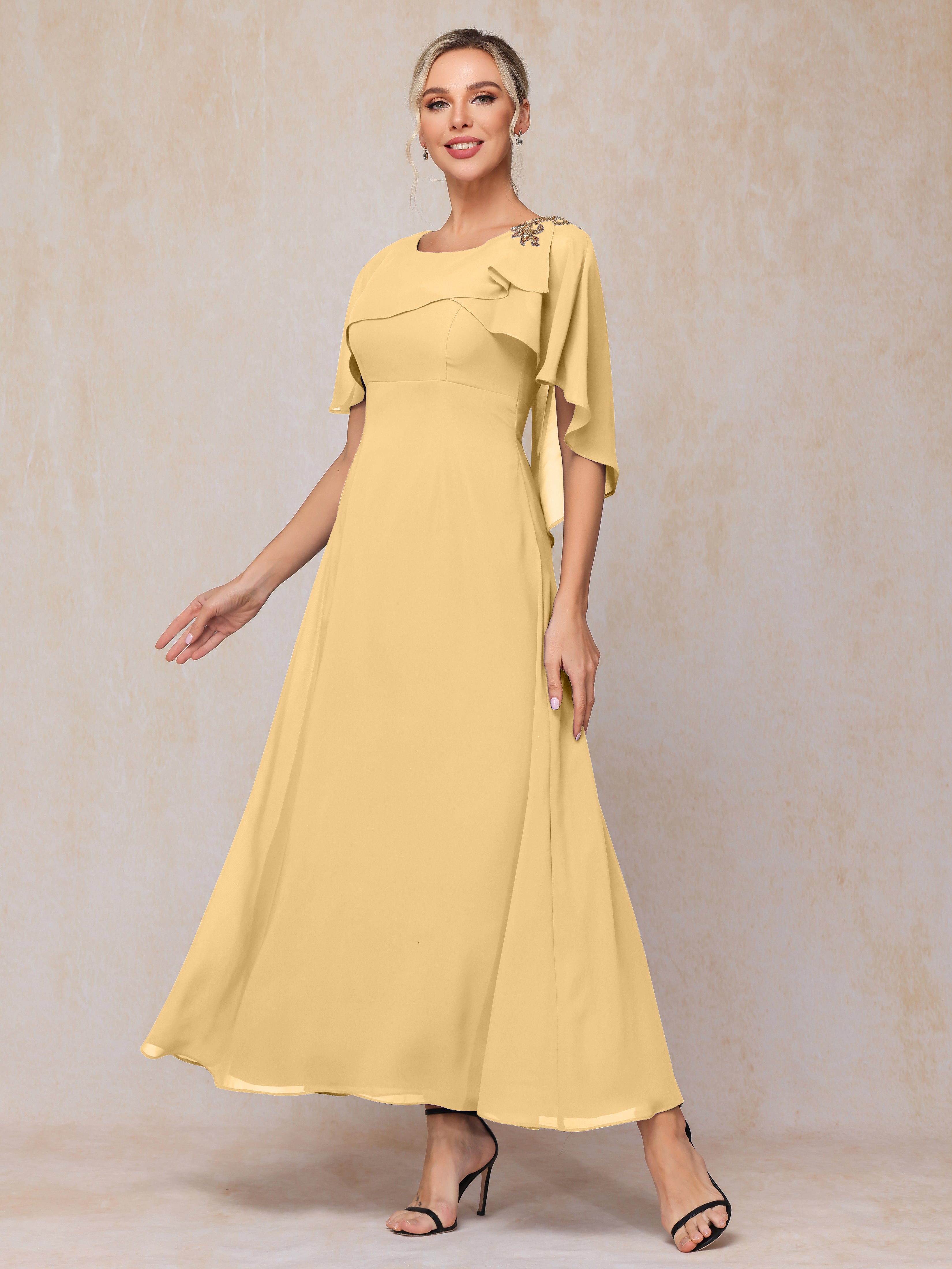 Short Sleeves Ankle Length Chiffon Mother Of The  Groom Dress