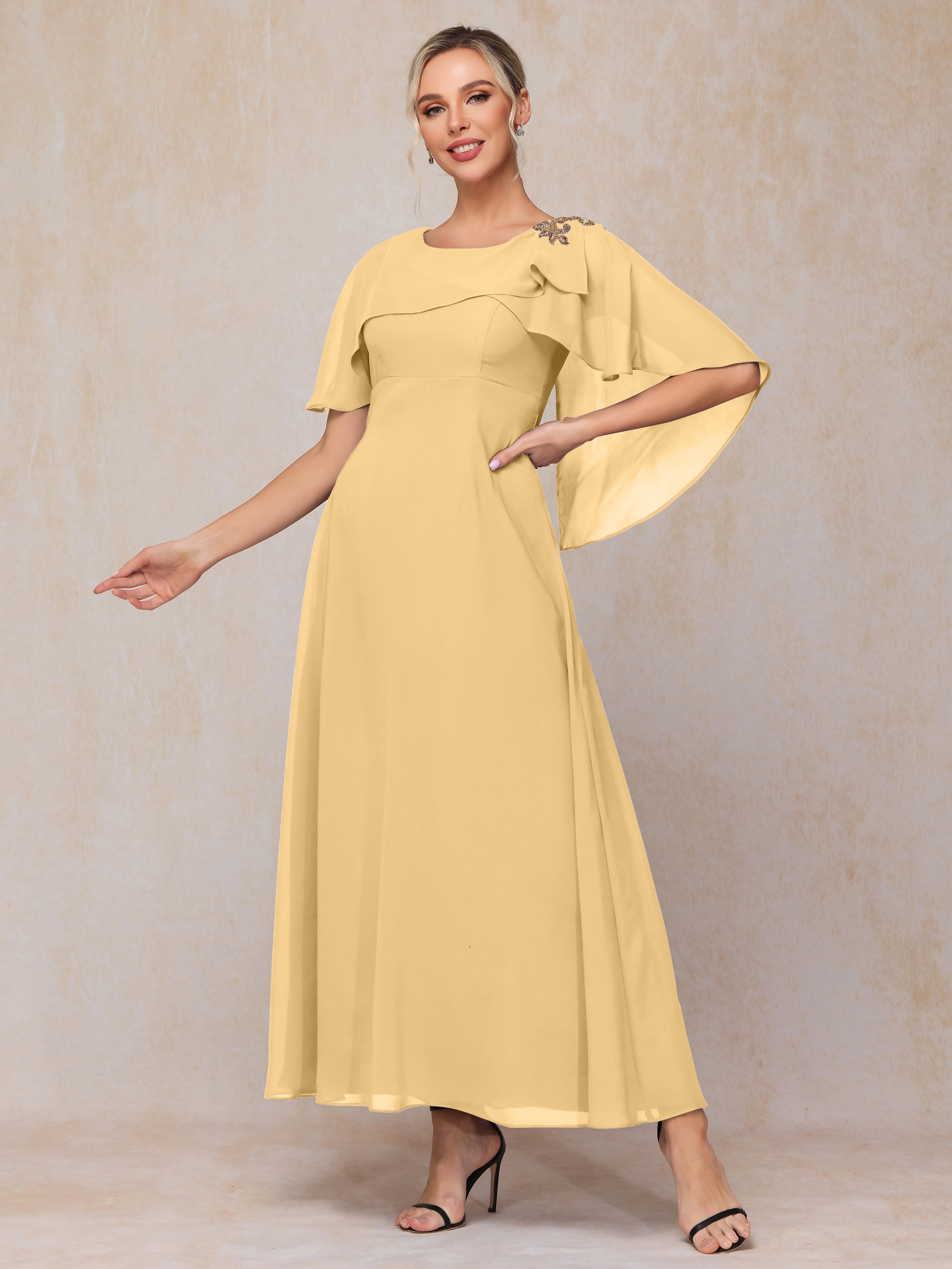 Short Sleeves Ankle Length Chiffon Mother Of The  Groom Dress