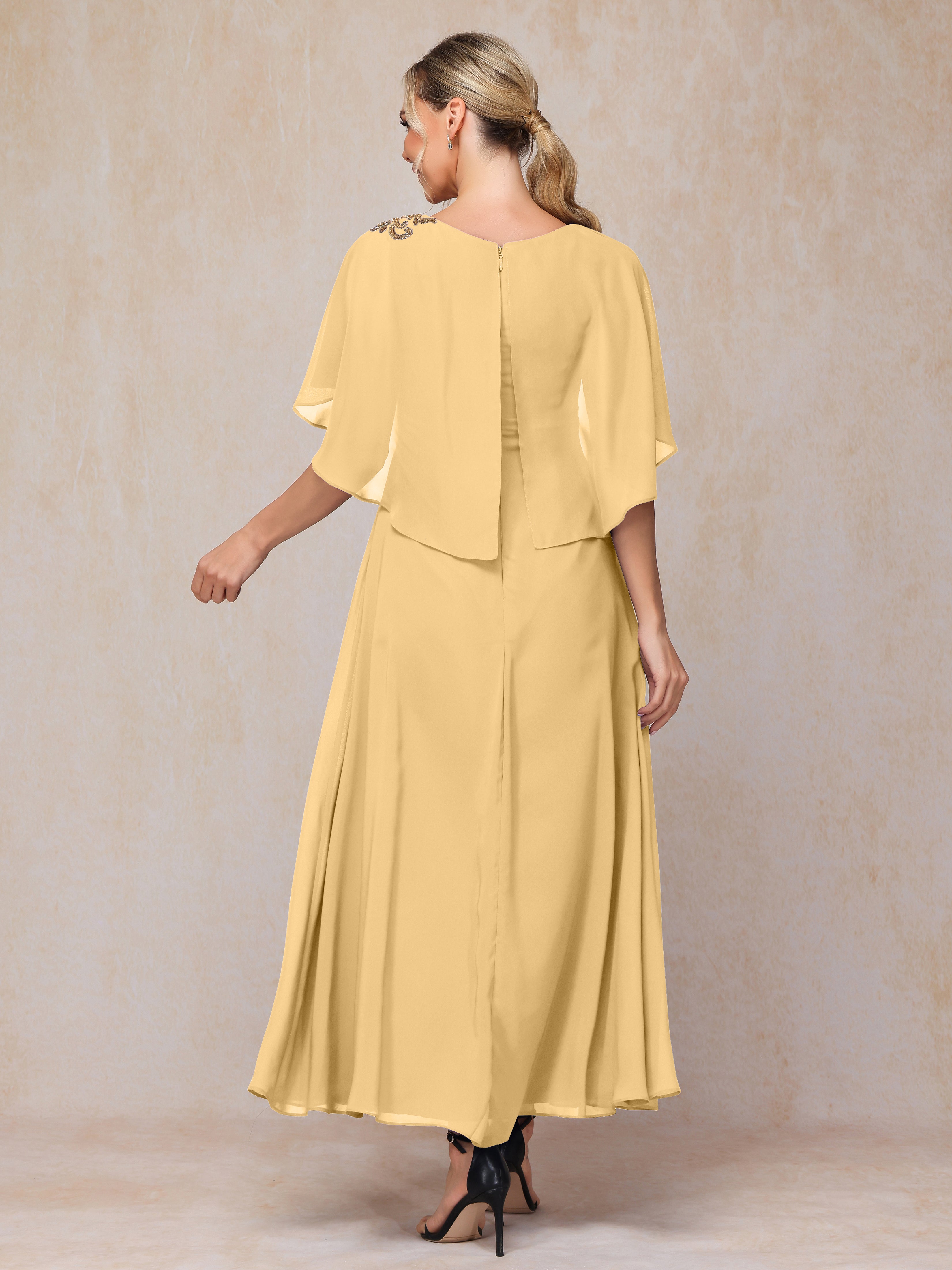 Short Sleeves Ankle Length Chiffon Mother Of The  Groom Dress