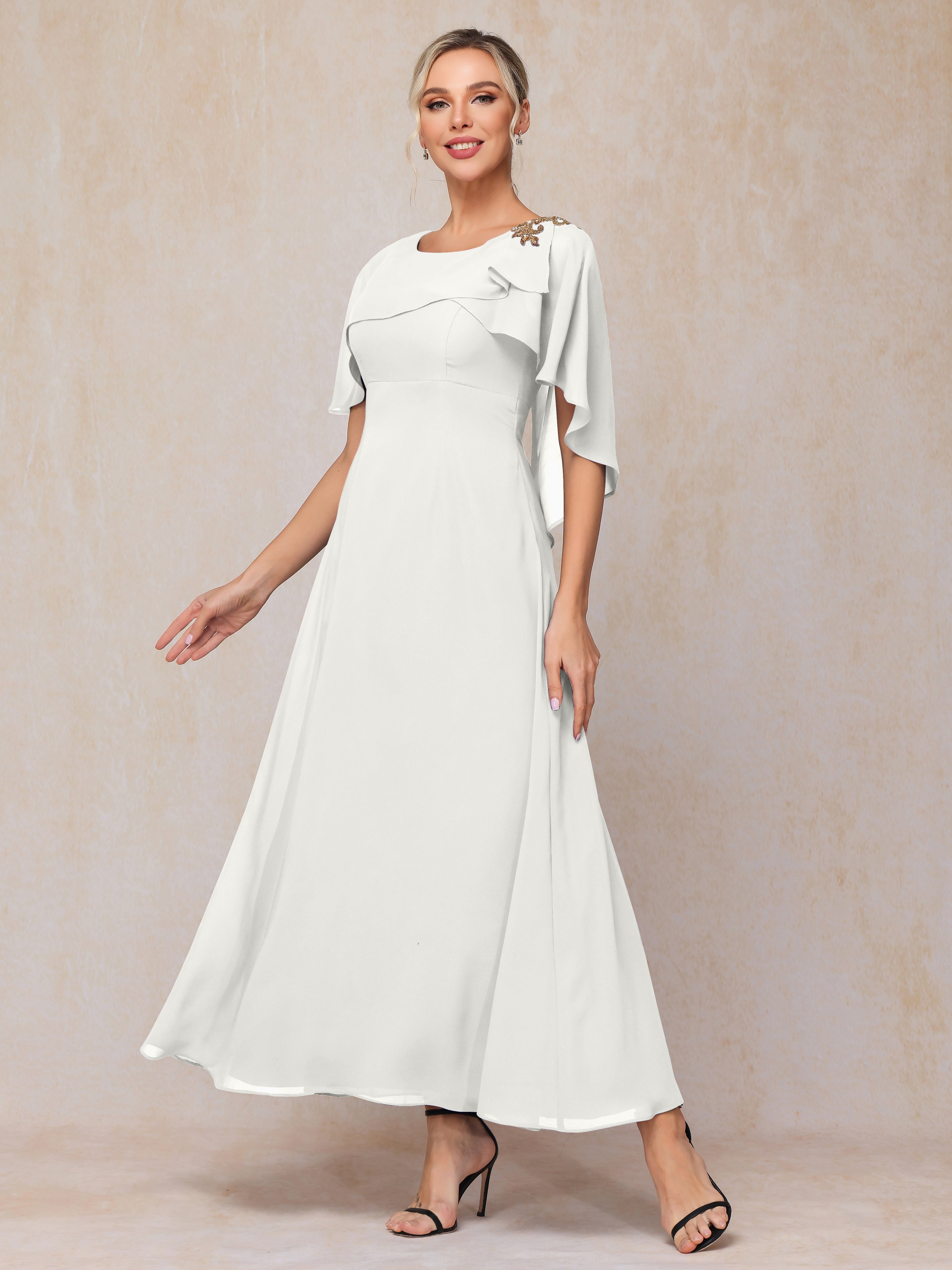 Short Sleeves Ankle Length Chiffon Mother Of The  Groom Dress