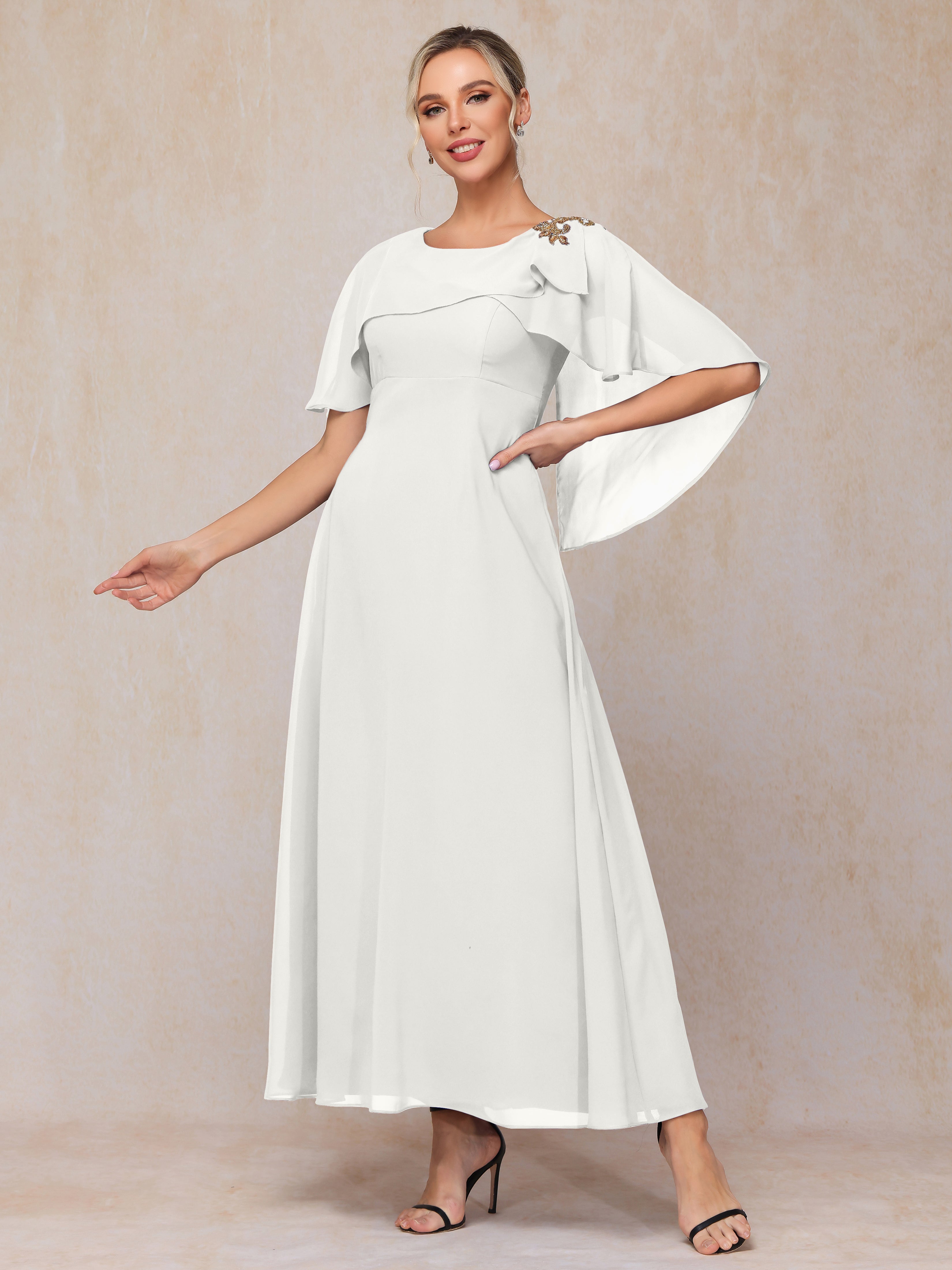 Short Sleeves Ankle Length Chiffon Mother Of The  Groom Dress