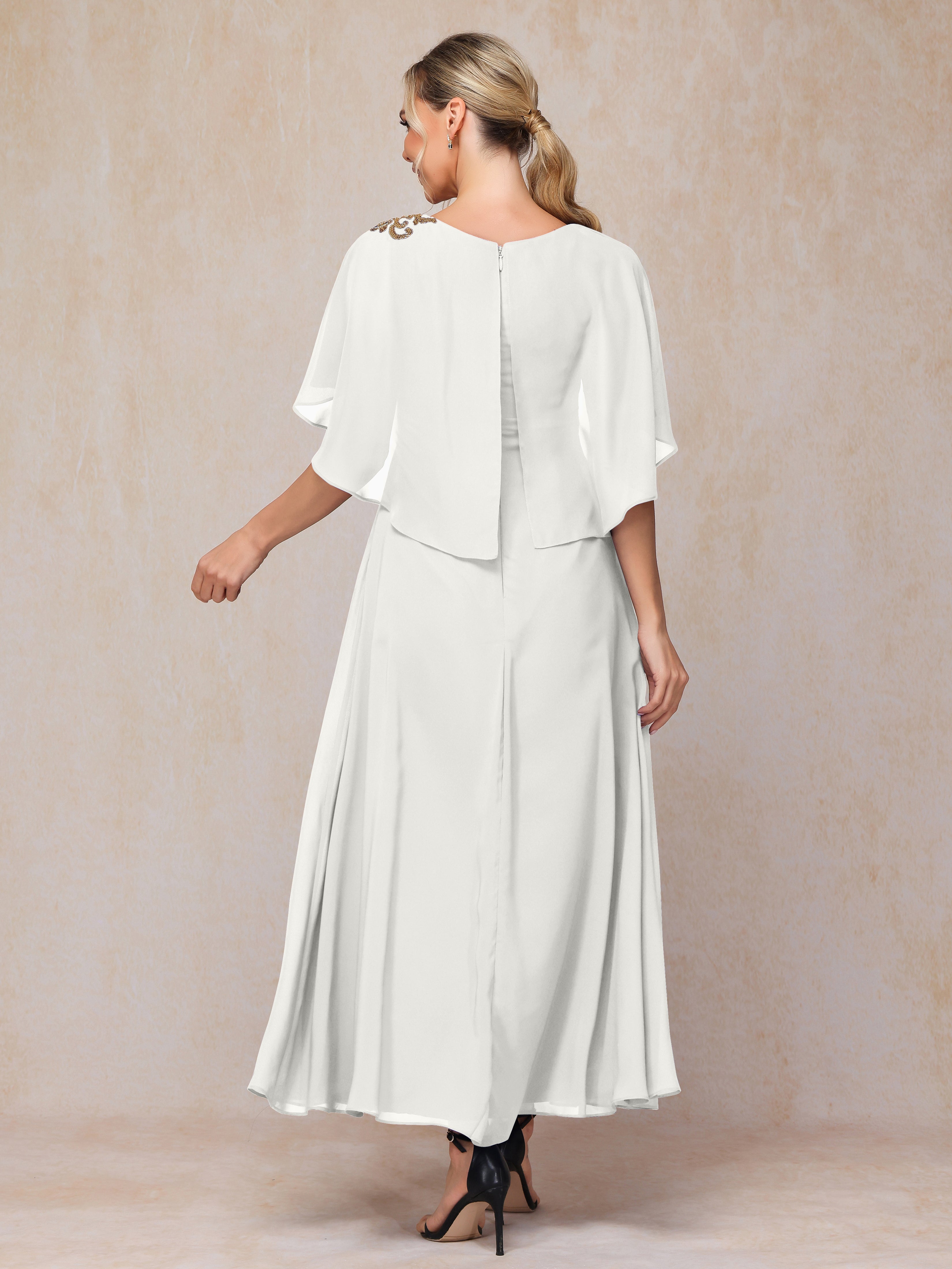 Short Sleeves Ankle Length Chiffon Mother Of The  Groom Dress