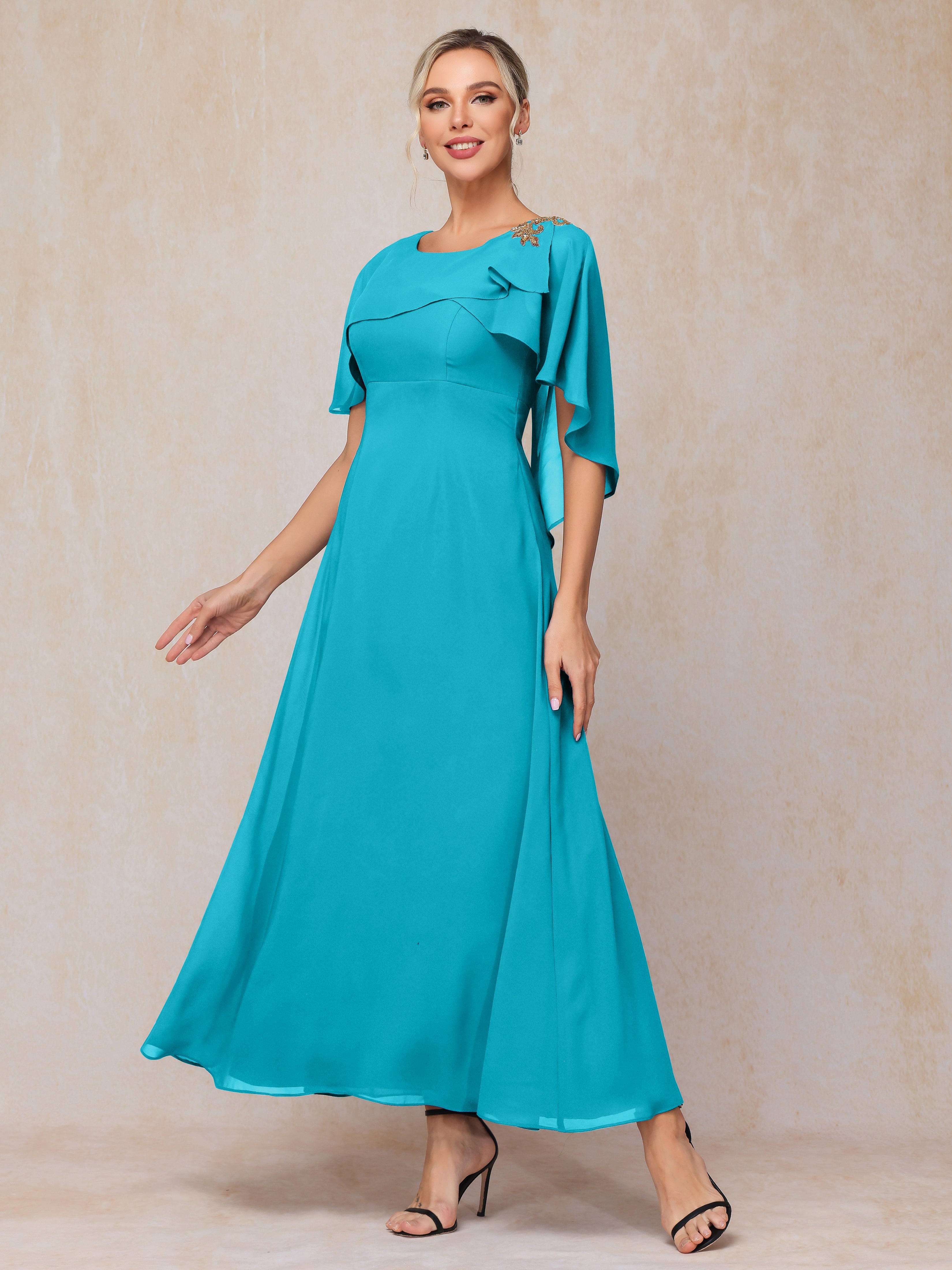 Short Sleeves Ankle Length Chiffon Mother Of The  Groom Dress