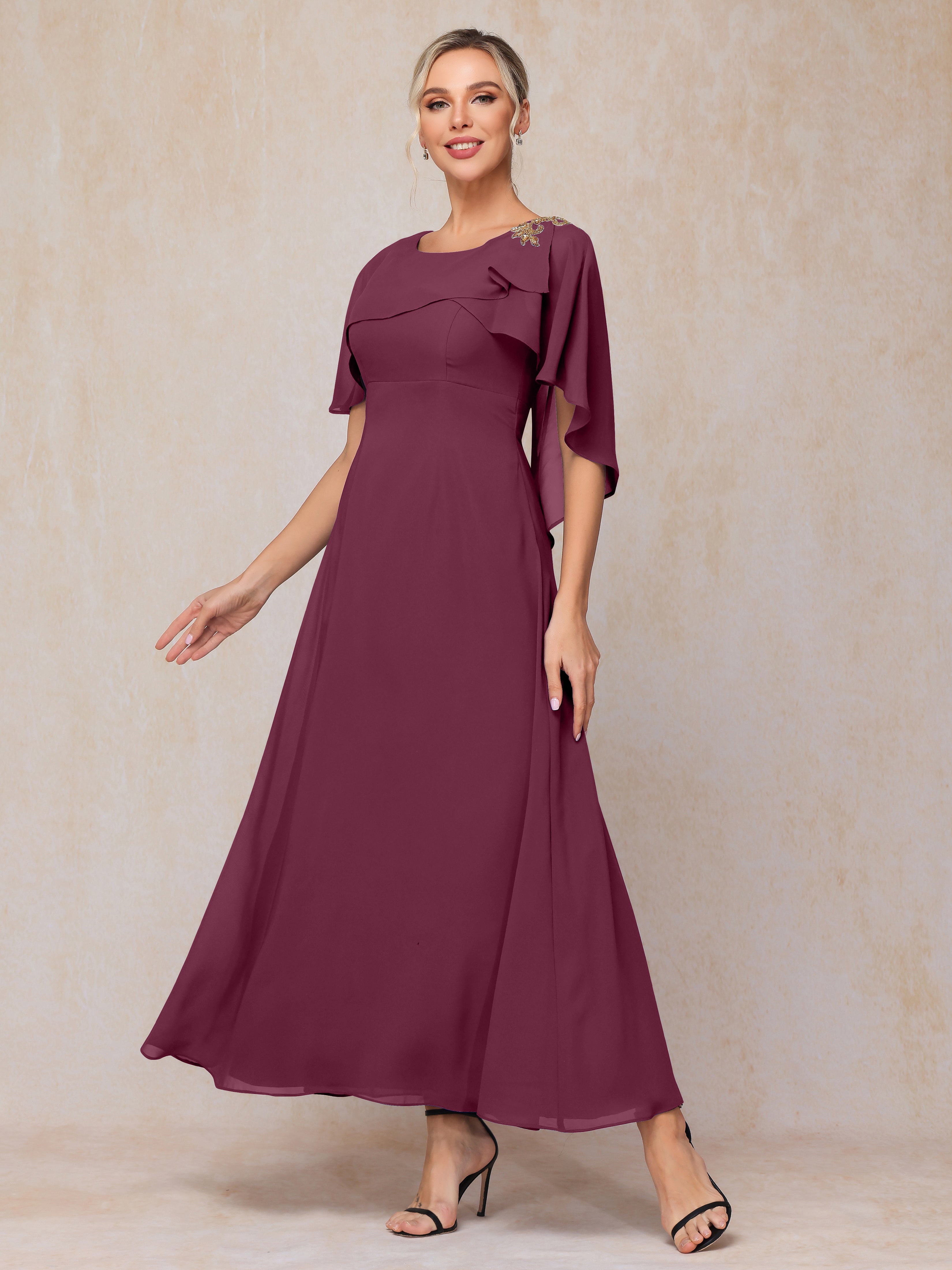 Short Sleeves Ankle Length Chiffon Mother Of The  Groom Dress