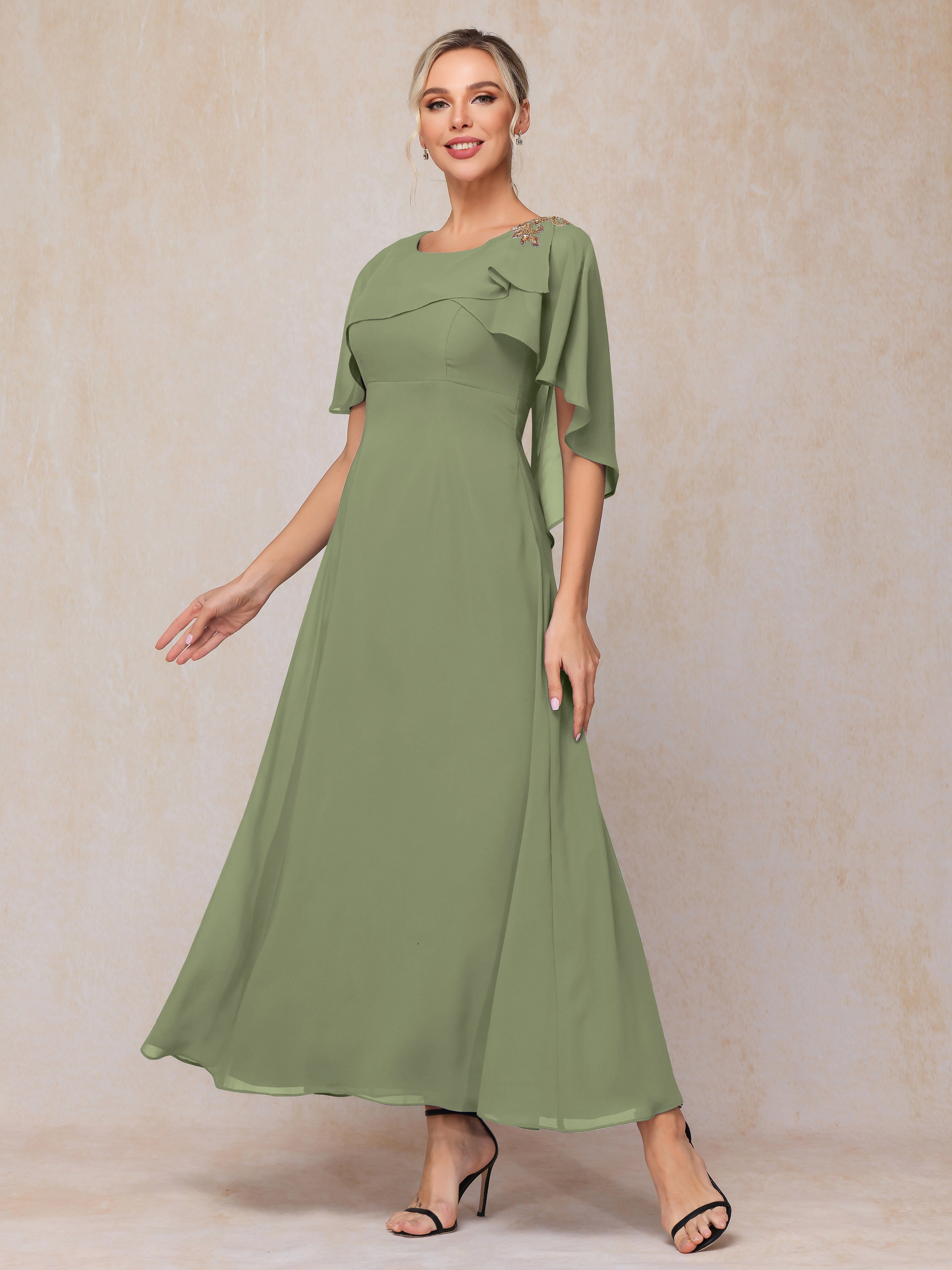 Short Sleeves Ankle Length Chiffon Mother Of The  Groom Dress