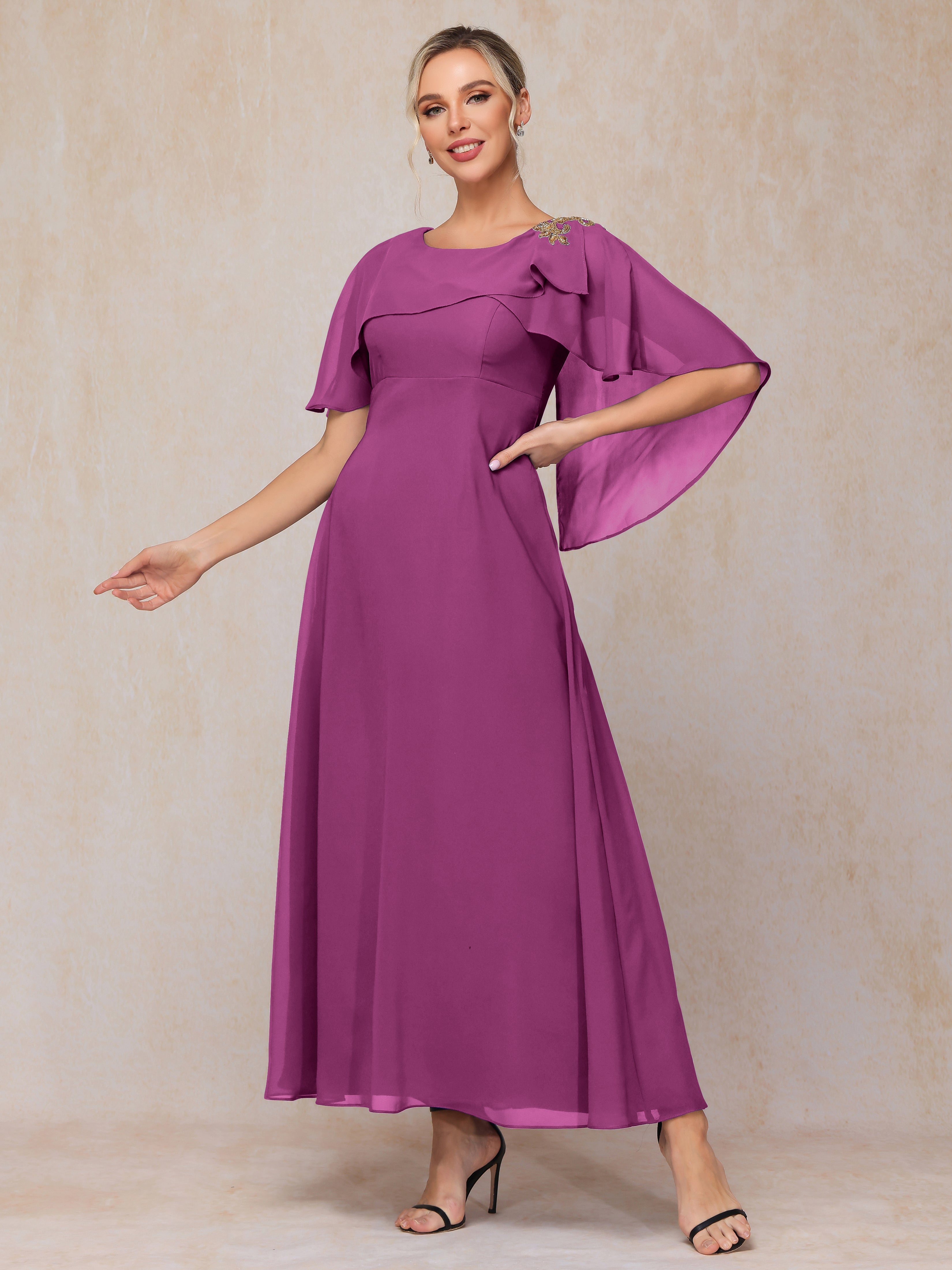 Short Sleeves Ankle Length Chiffon Mother Of The  Groom Dress