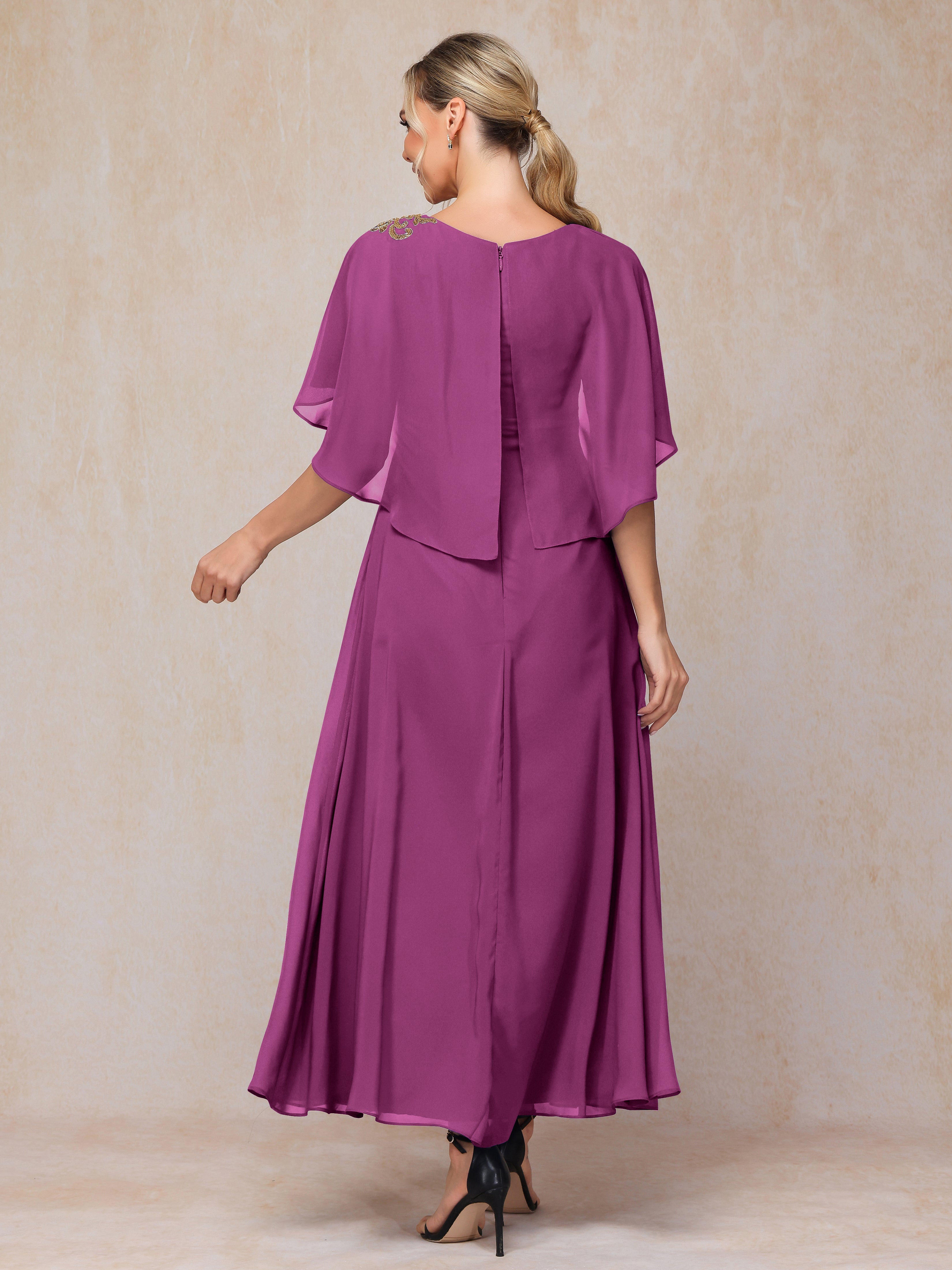 Short Sleeves Ankle Length Chiffon Mother Of The  Groom Dress