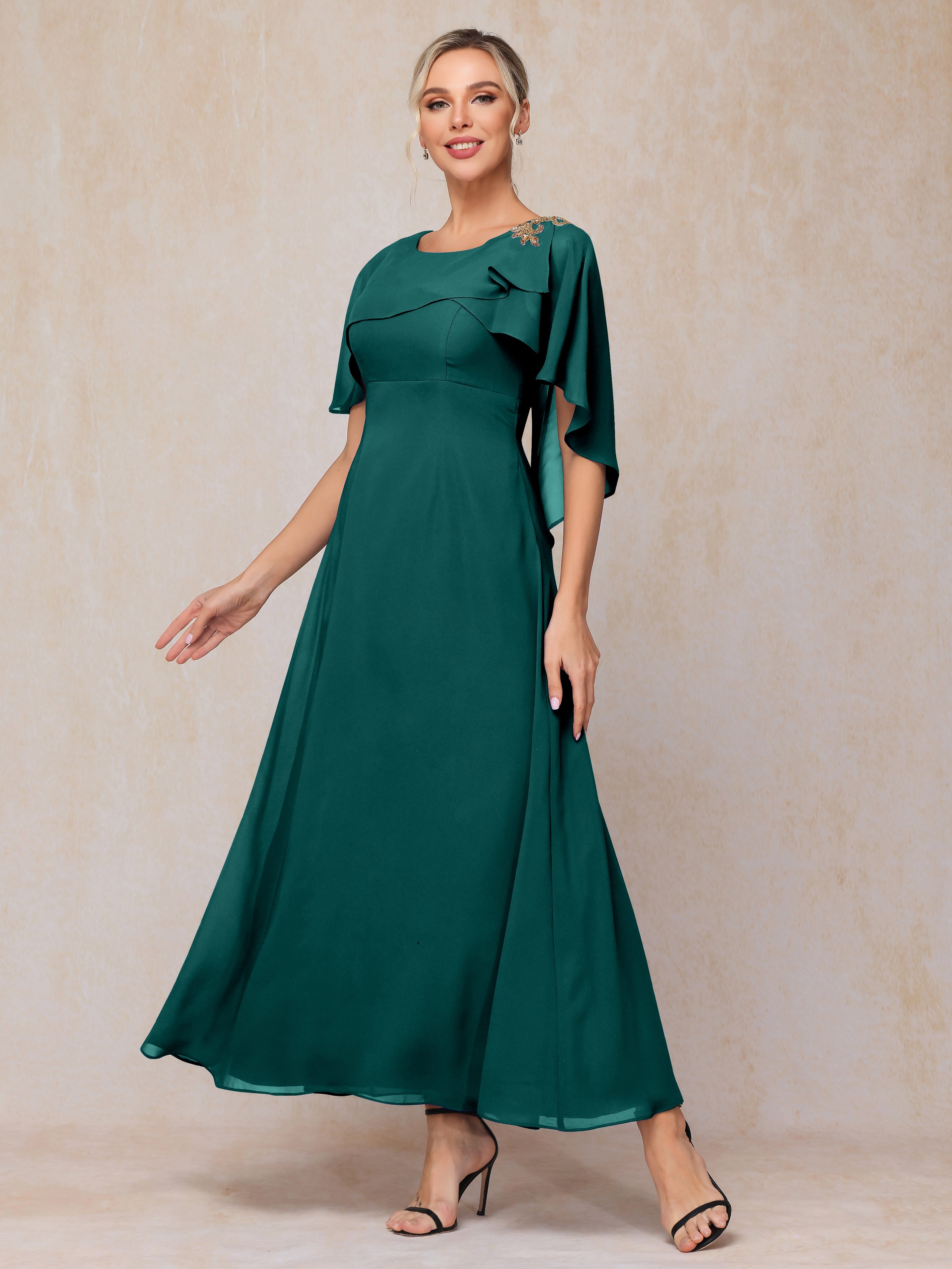 Short Sleeves Ankle Length Chiffon Mother Of The  Groom Dress