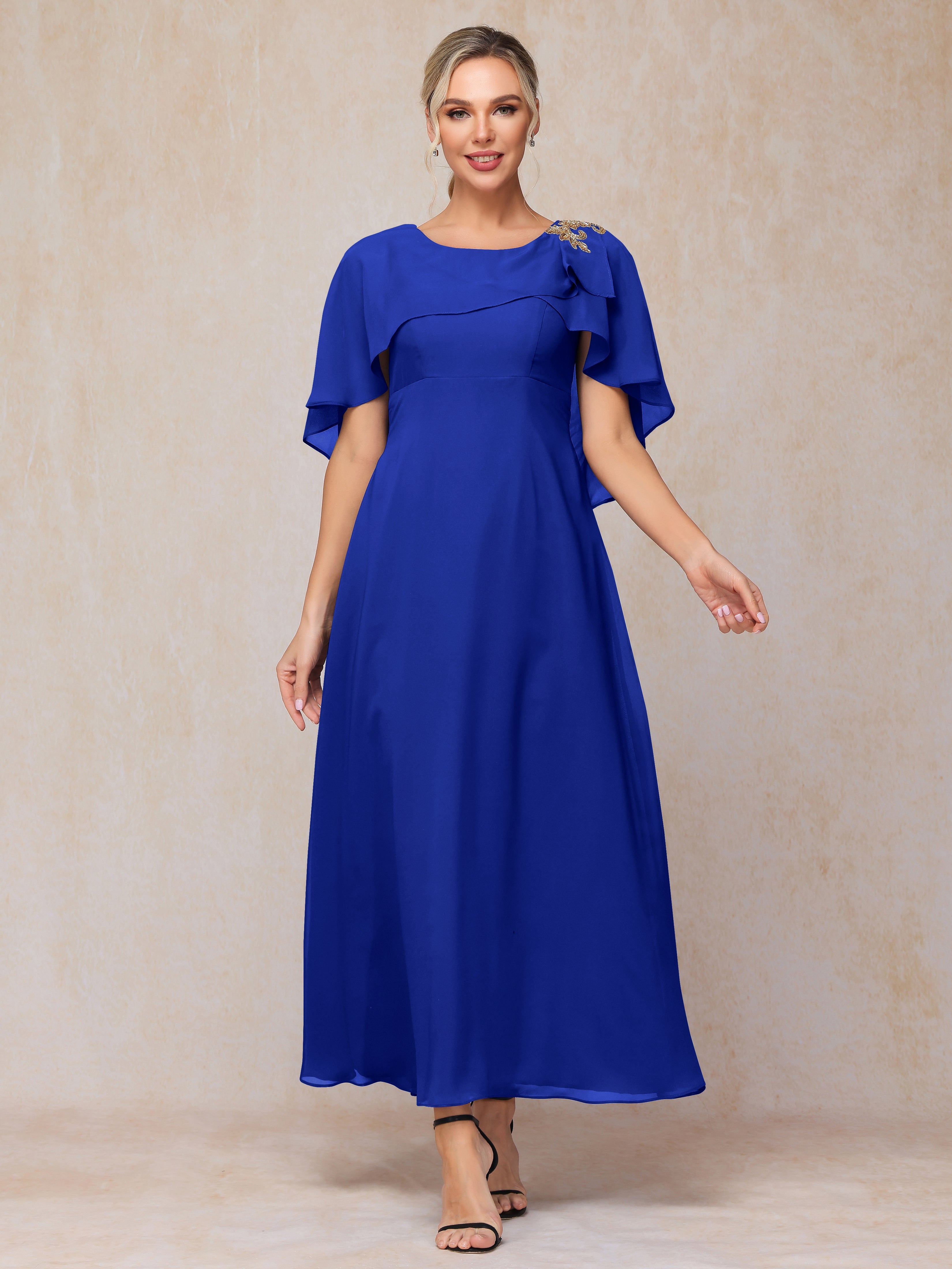 Formal Short Sleeves Ankle Length Chiffon Wedding Guest Dresses