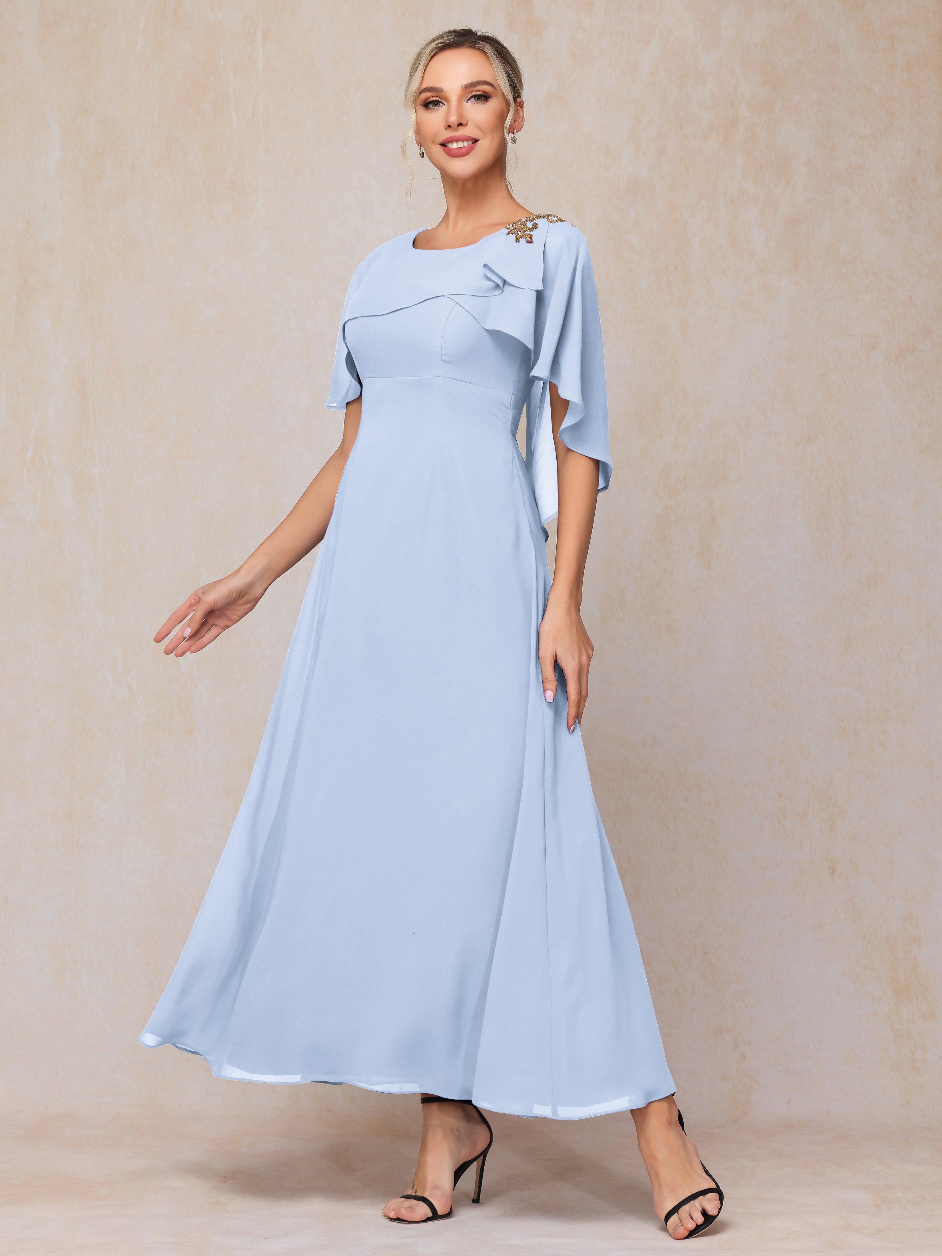 Short Sleeves Ankle Length Chiffon Mother Of The  Groom Dress