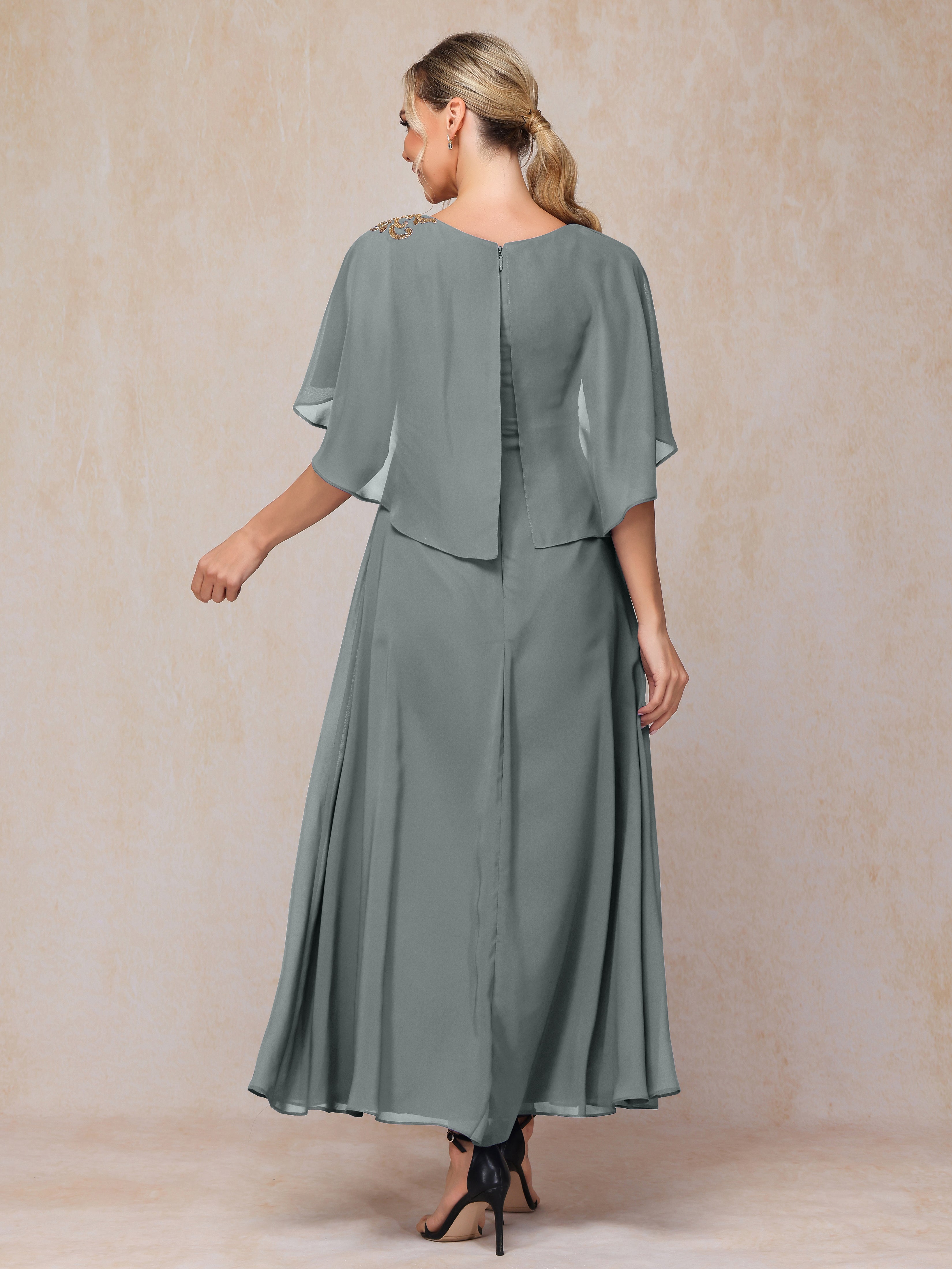 Short Sleeves Ankle Length Chiffon Mother Of The  Groom Dress