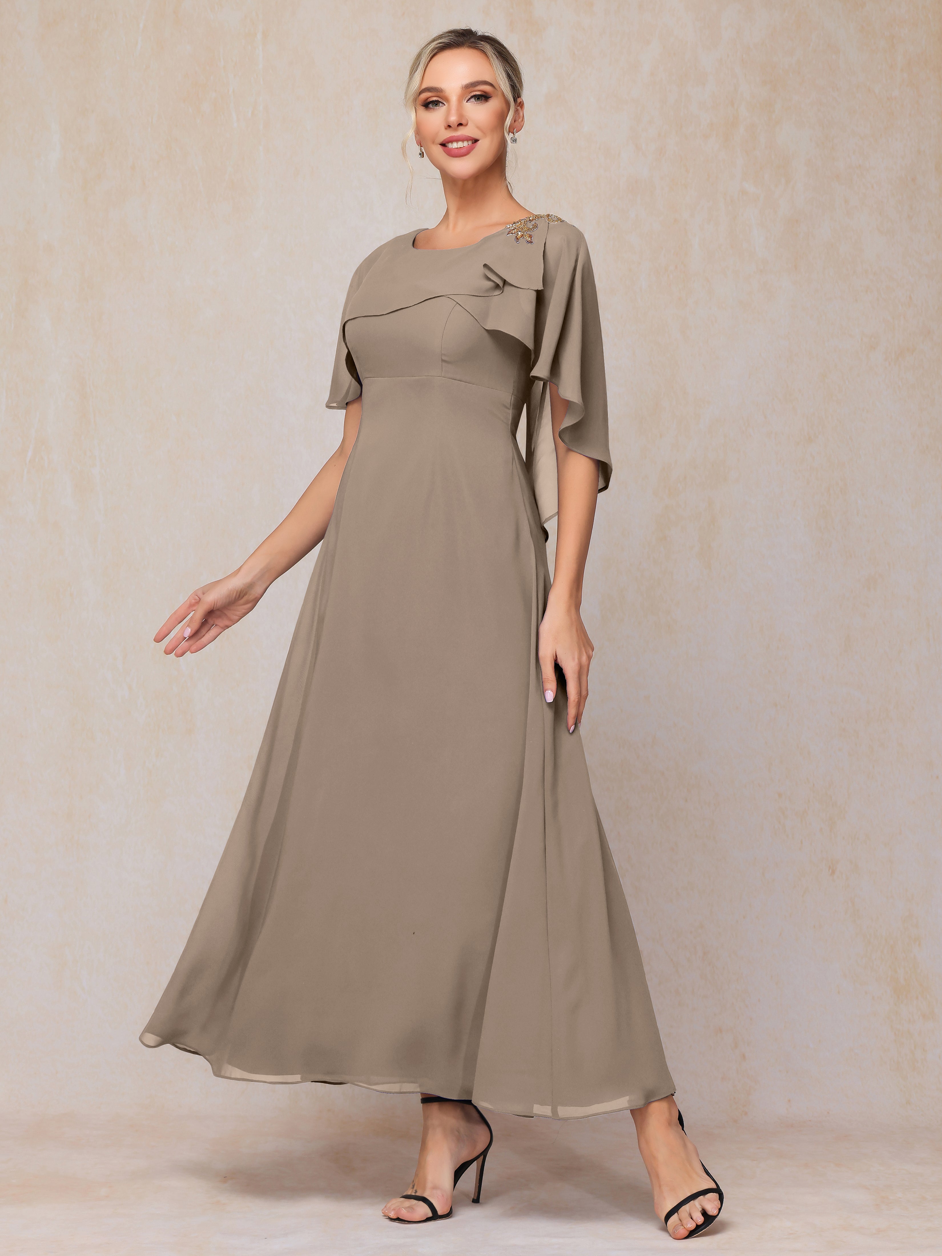 Short Sleeves Ankle Length Chiffon Mother Of The  Groom Dress