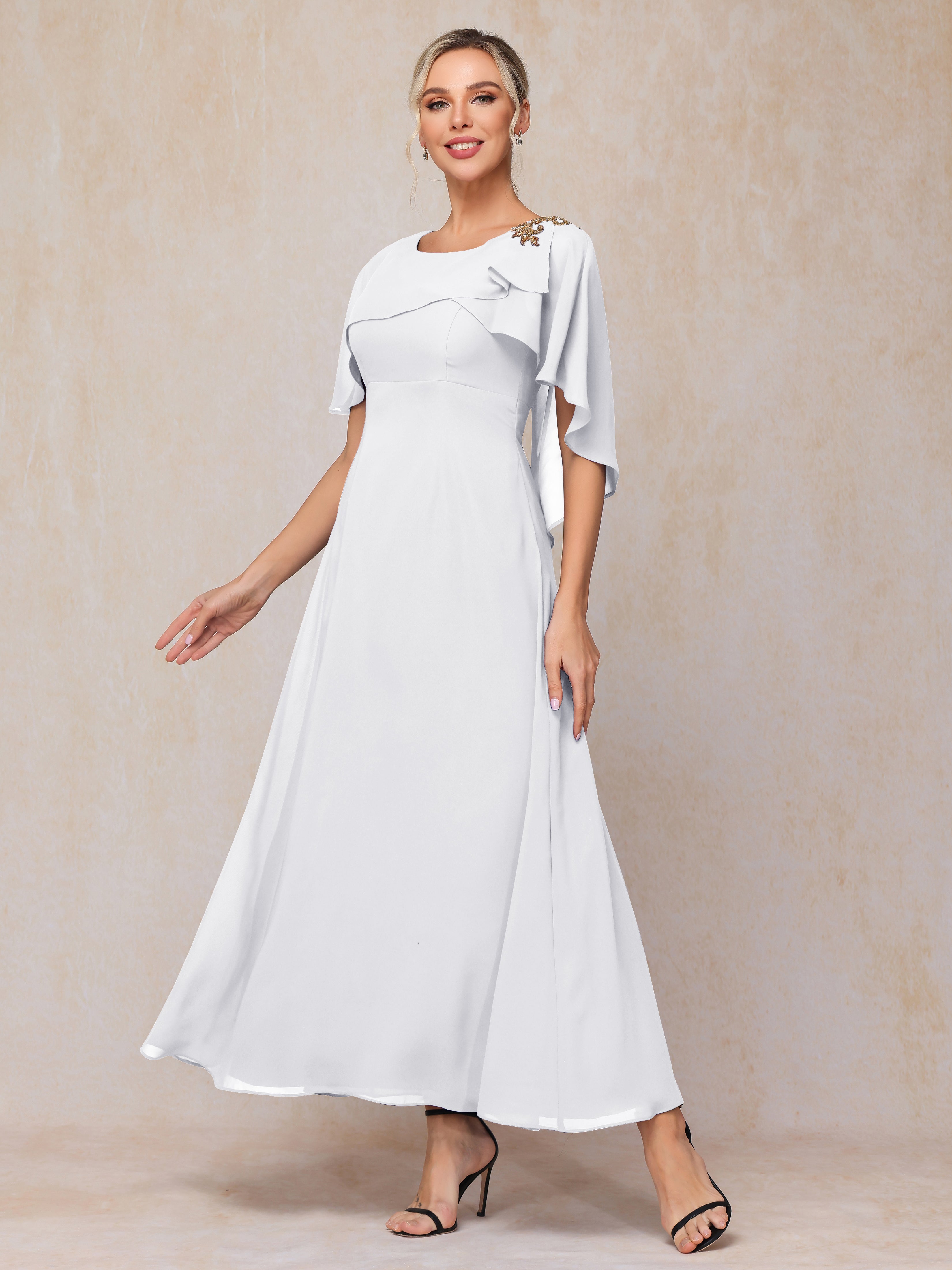 Short Sleeves Ankle Length Chiffon Mother Of The  Groom Dress