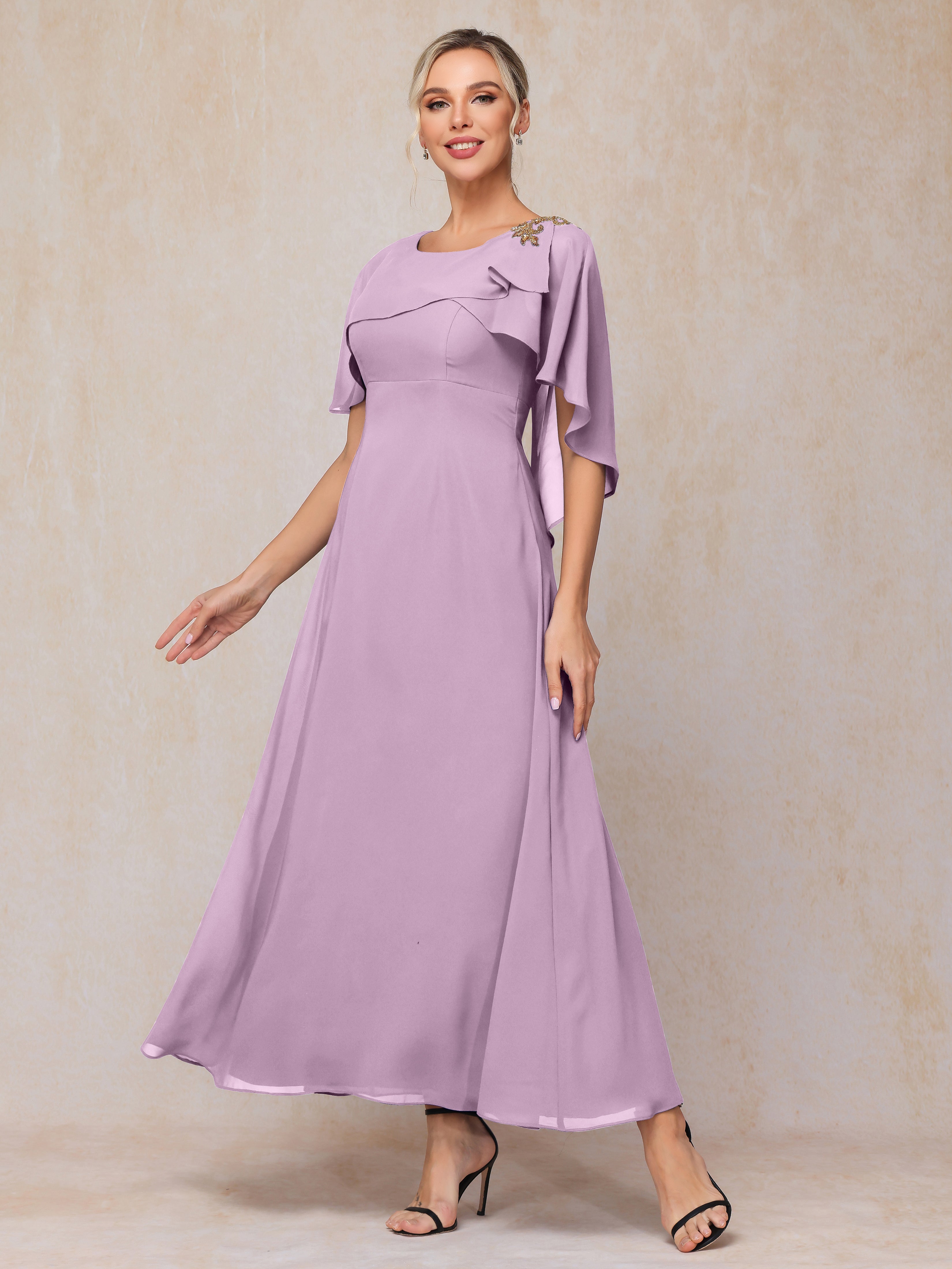 Short Sleeves Ankle Length Chiffon Mother Of The  Groom Dress