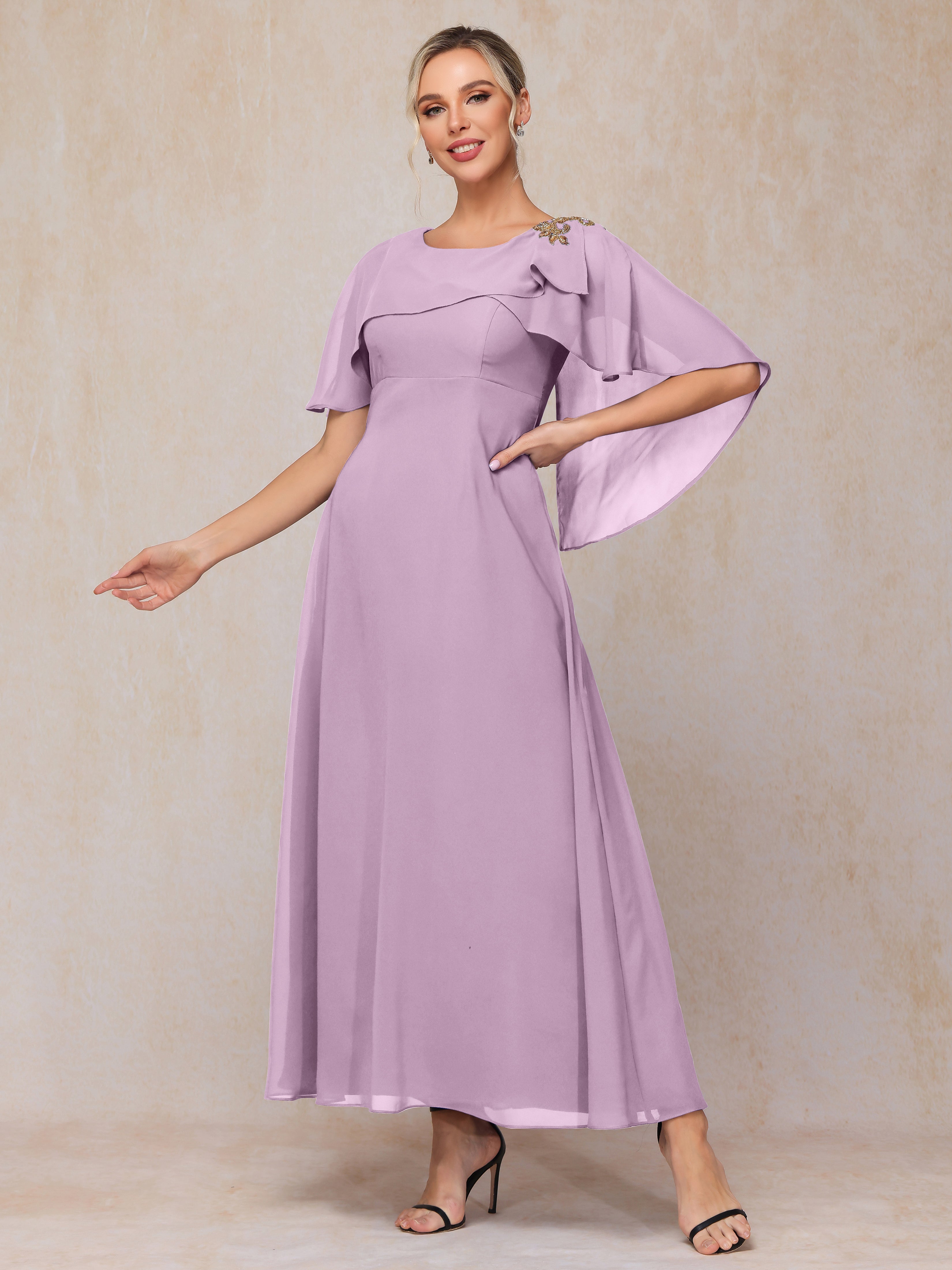 Short Sleeves Ankle Length Chiffon Mother Of The  Groom Dress