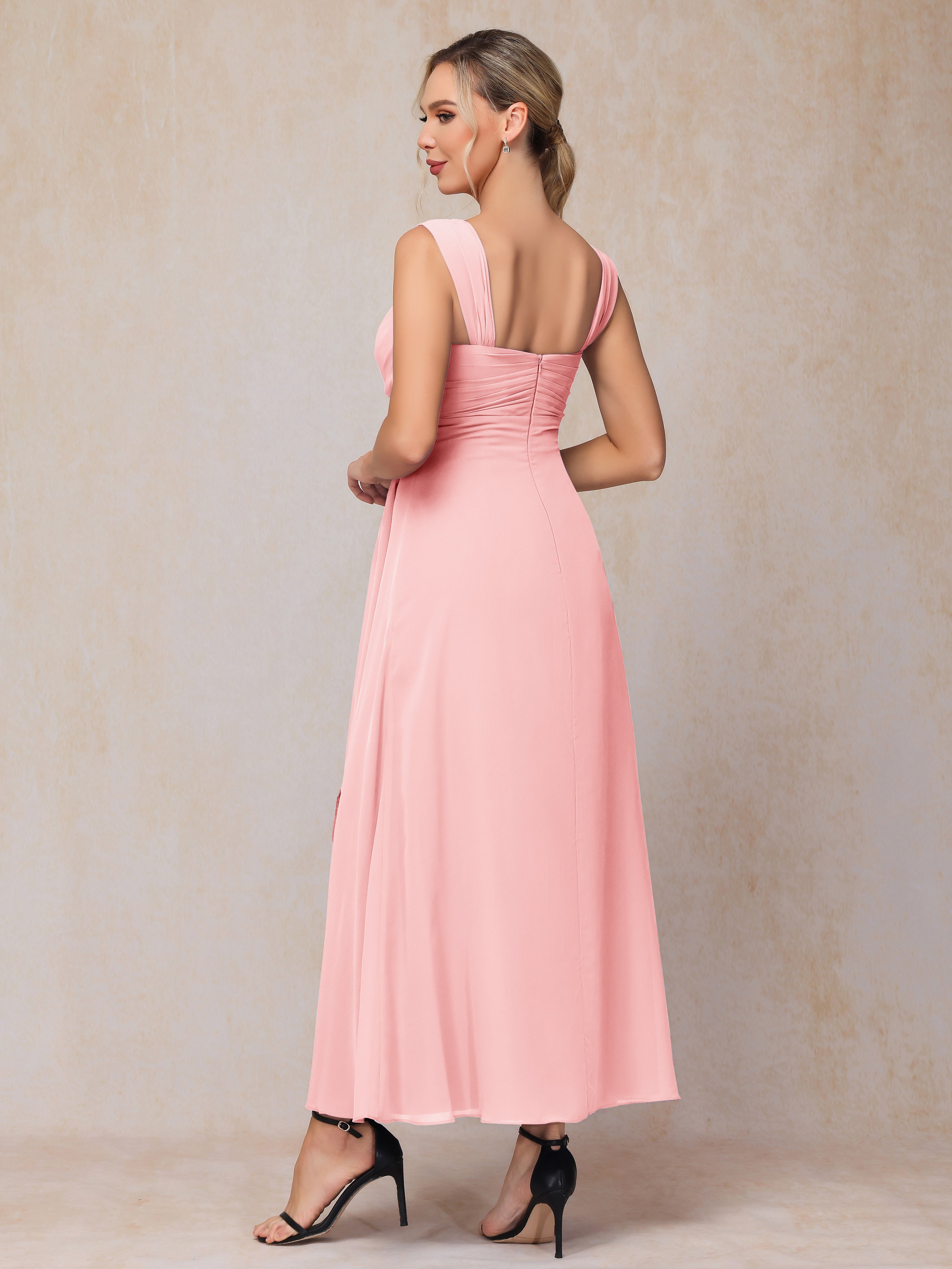 2 Pieces Ankle Length Chiffon Wedding Guest Dresses