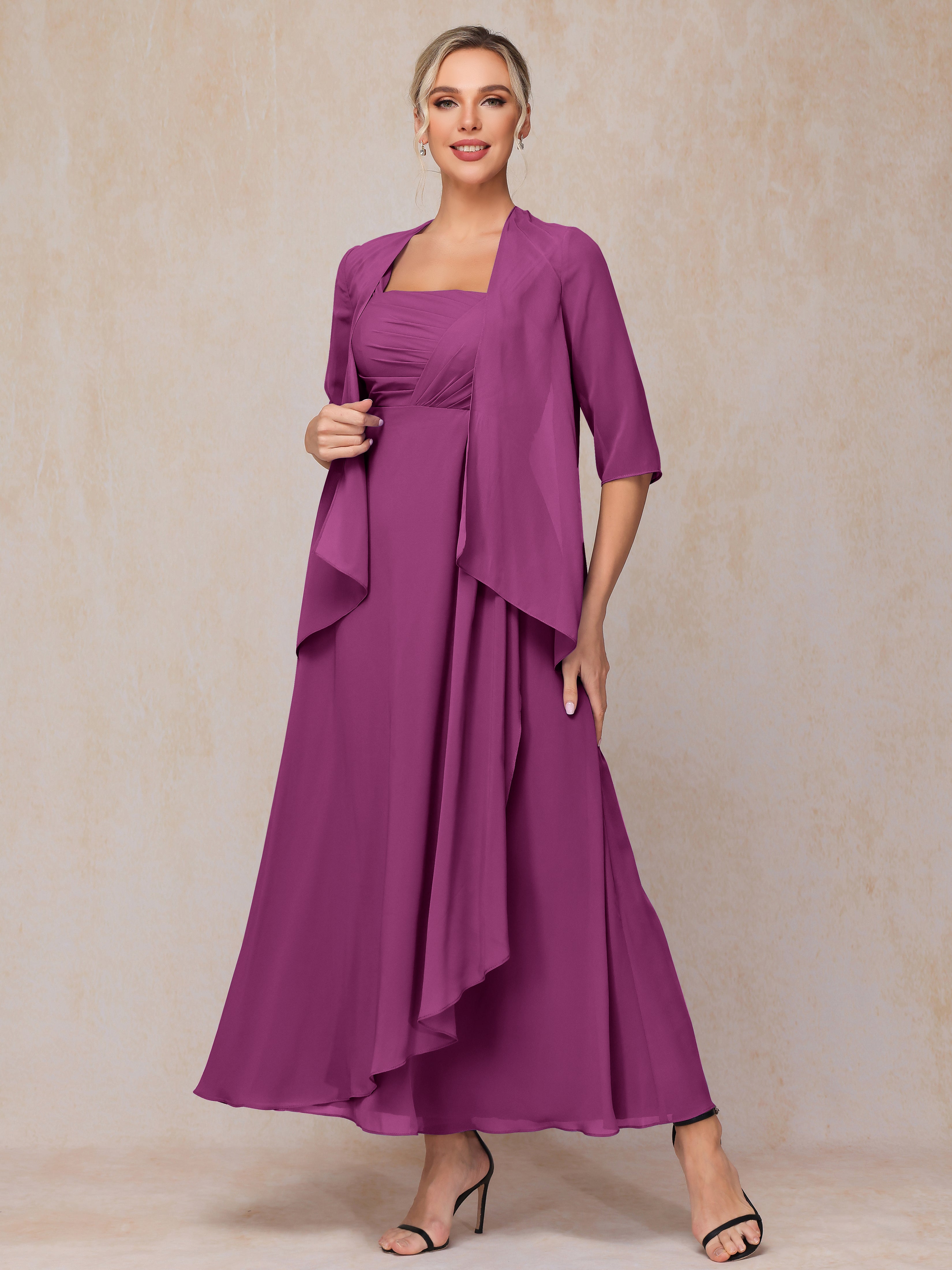 2 Pieces Ankle Length Chiffon Mother of The Bride Dress Orchid