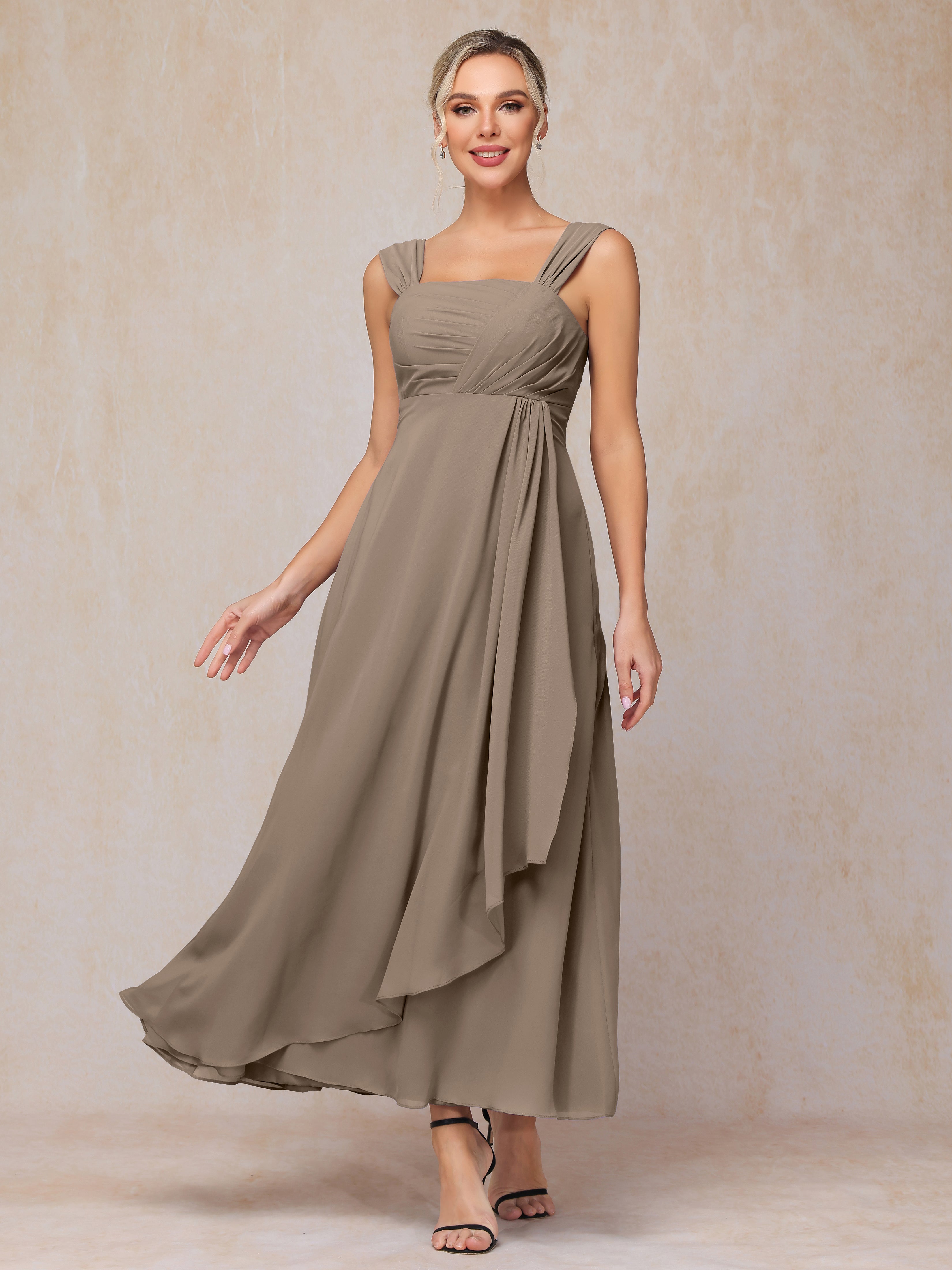 2 Pieces Ankle Length Chiffon Wedding Guest Dresses