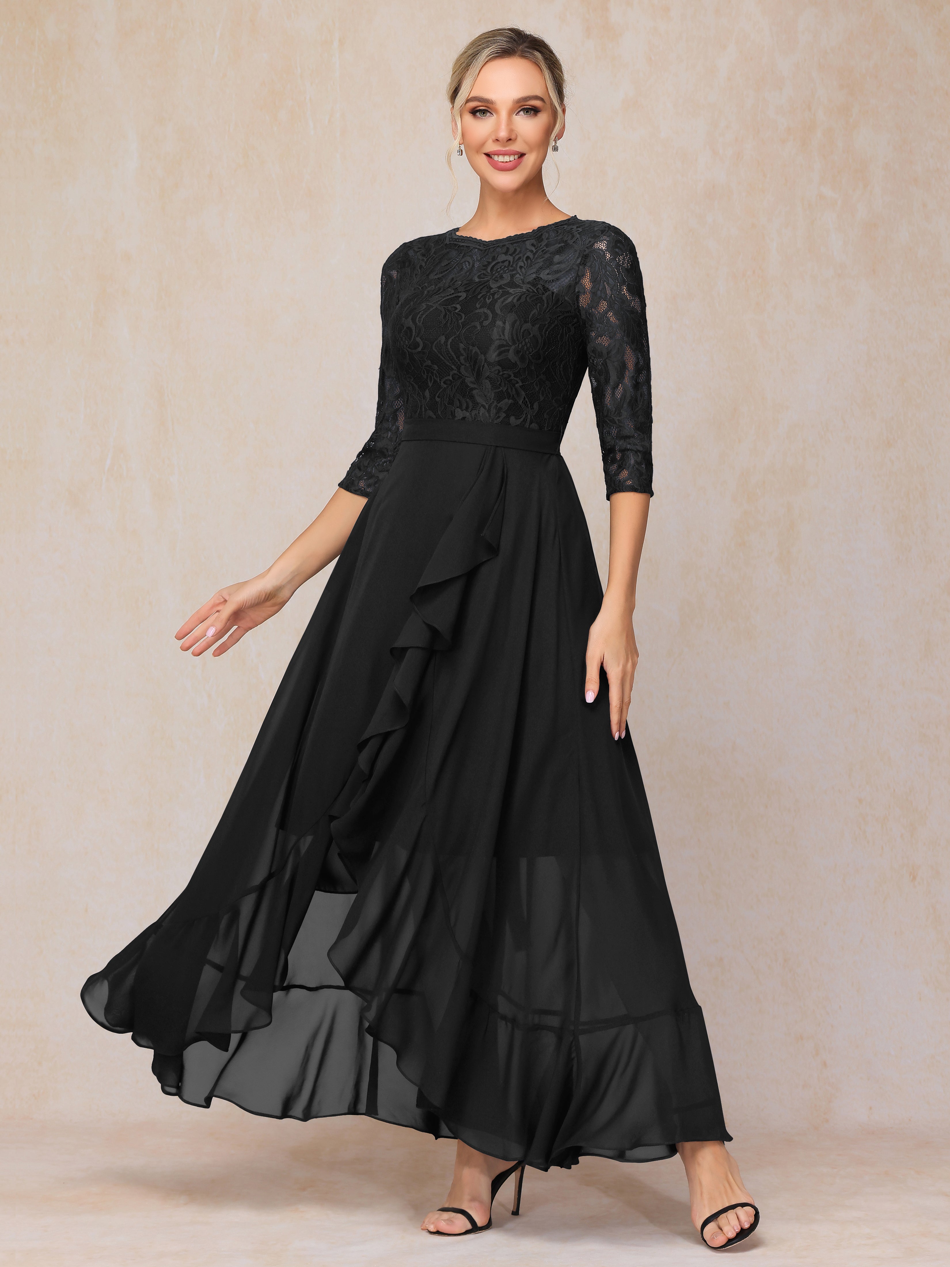 Ankle Length Short Sleeves Chiffon Lace Mother Of The Bride Dress