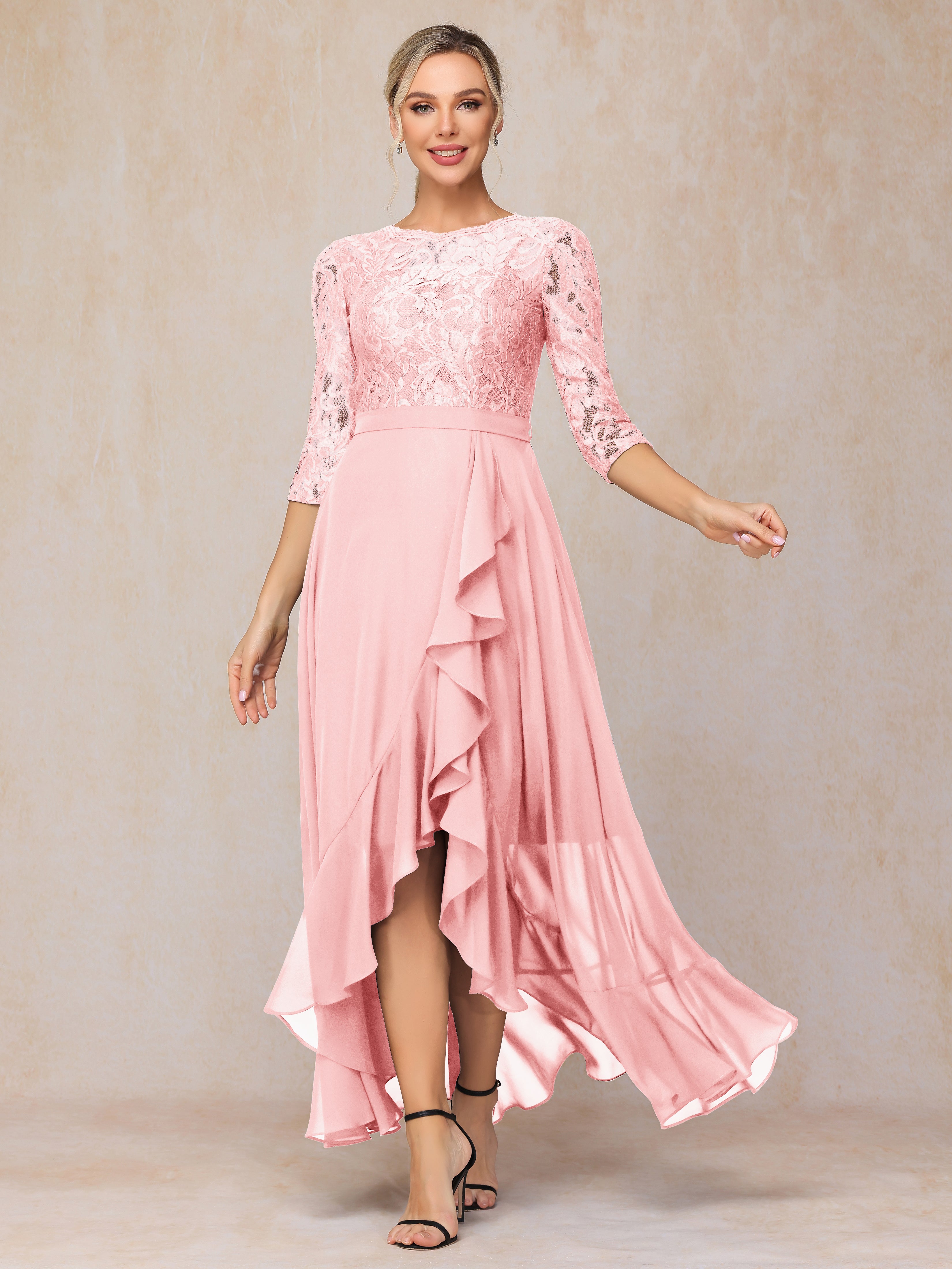 Ankle Length Short Sleeves Chiffon Lace Mother Of The Bride Dress