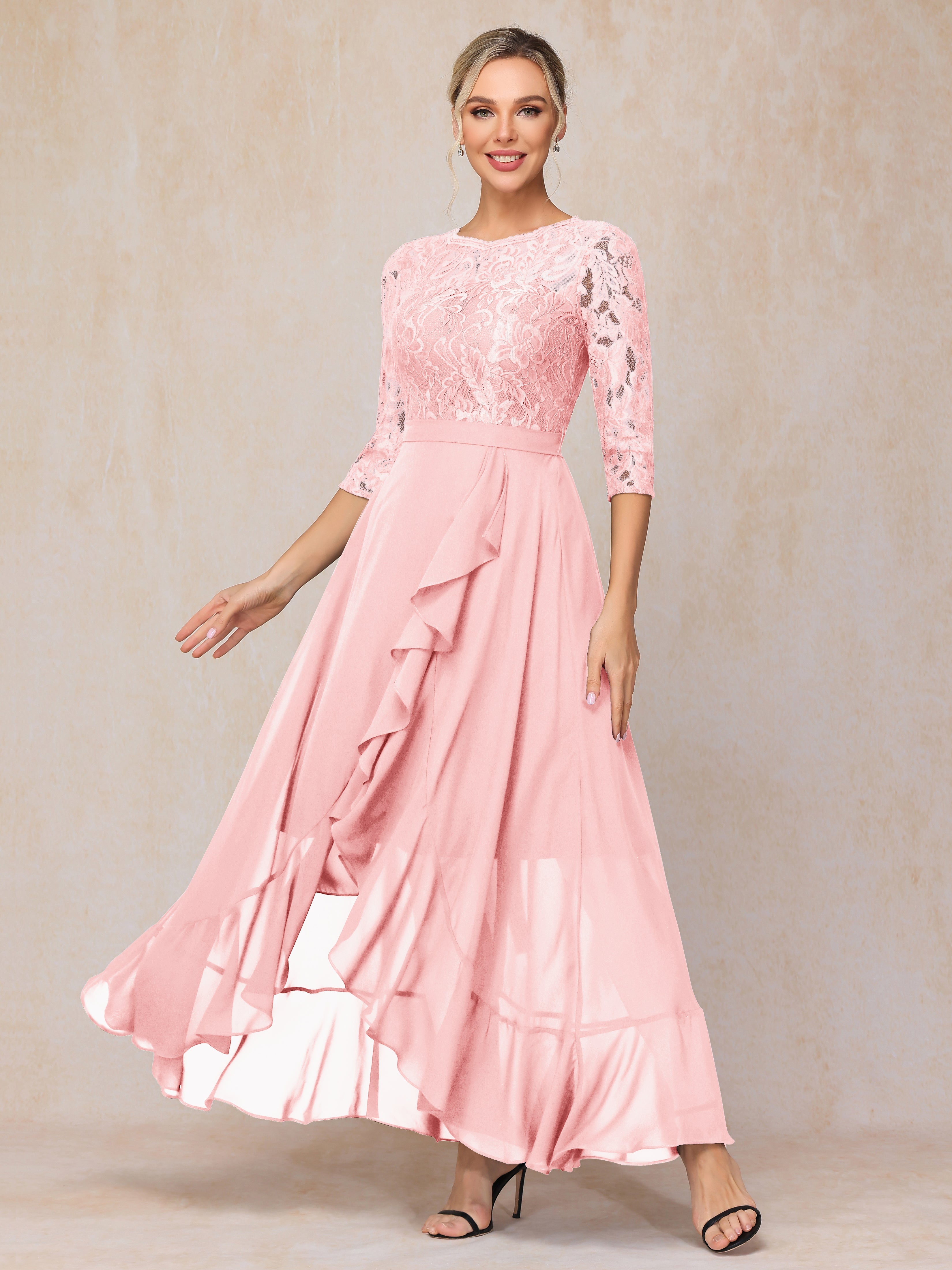 Ankle Length Short Sleeves Chiffon Lace Mother Of The  Groom Dress