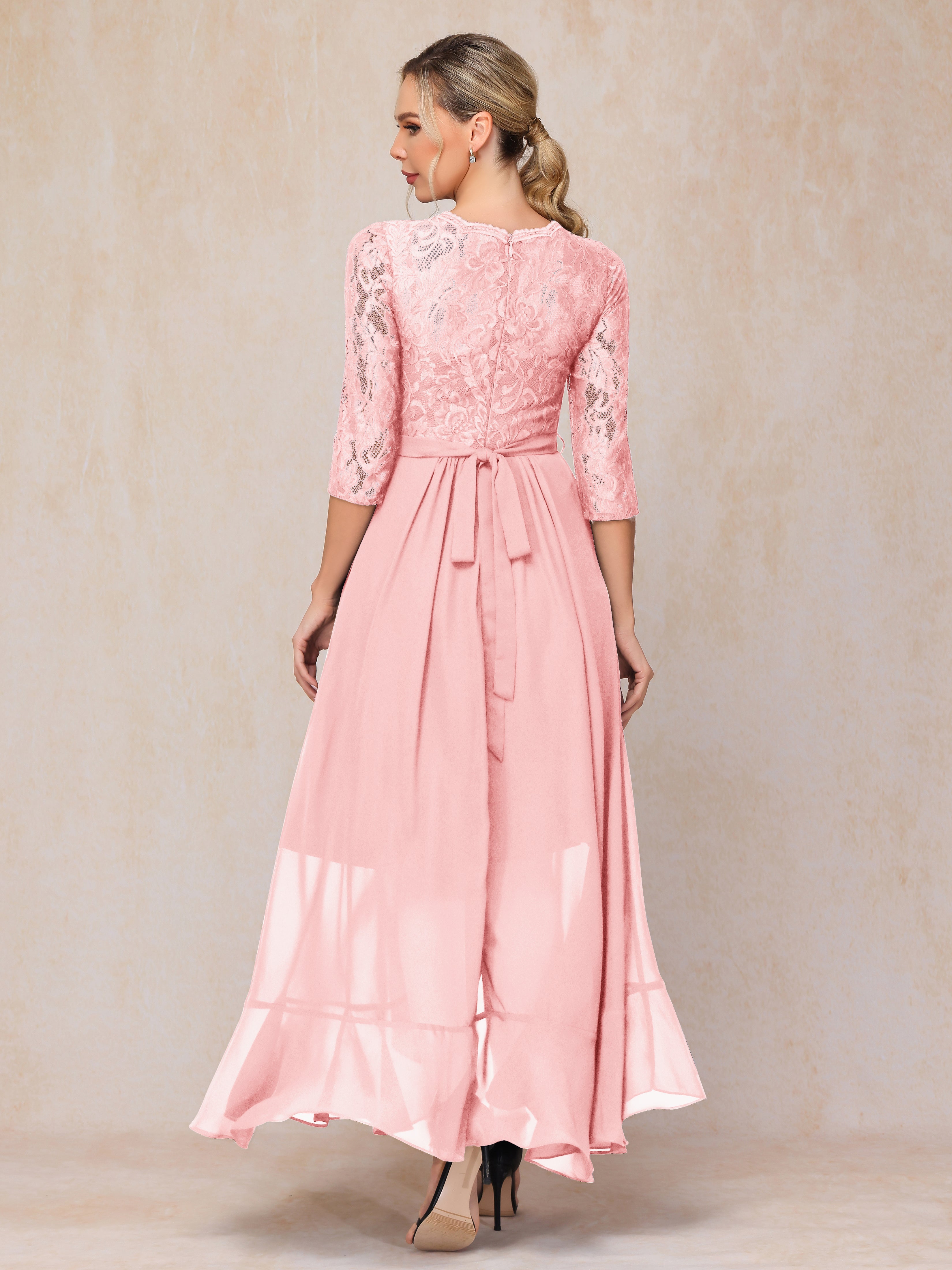 Ankle Length Short Sleeves Chiffon Lace Mother Of The  Groom Dress