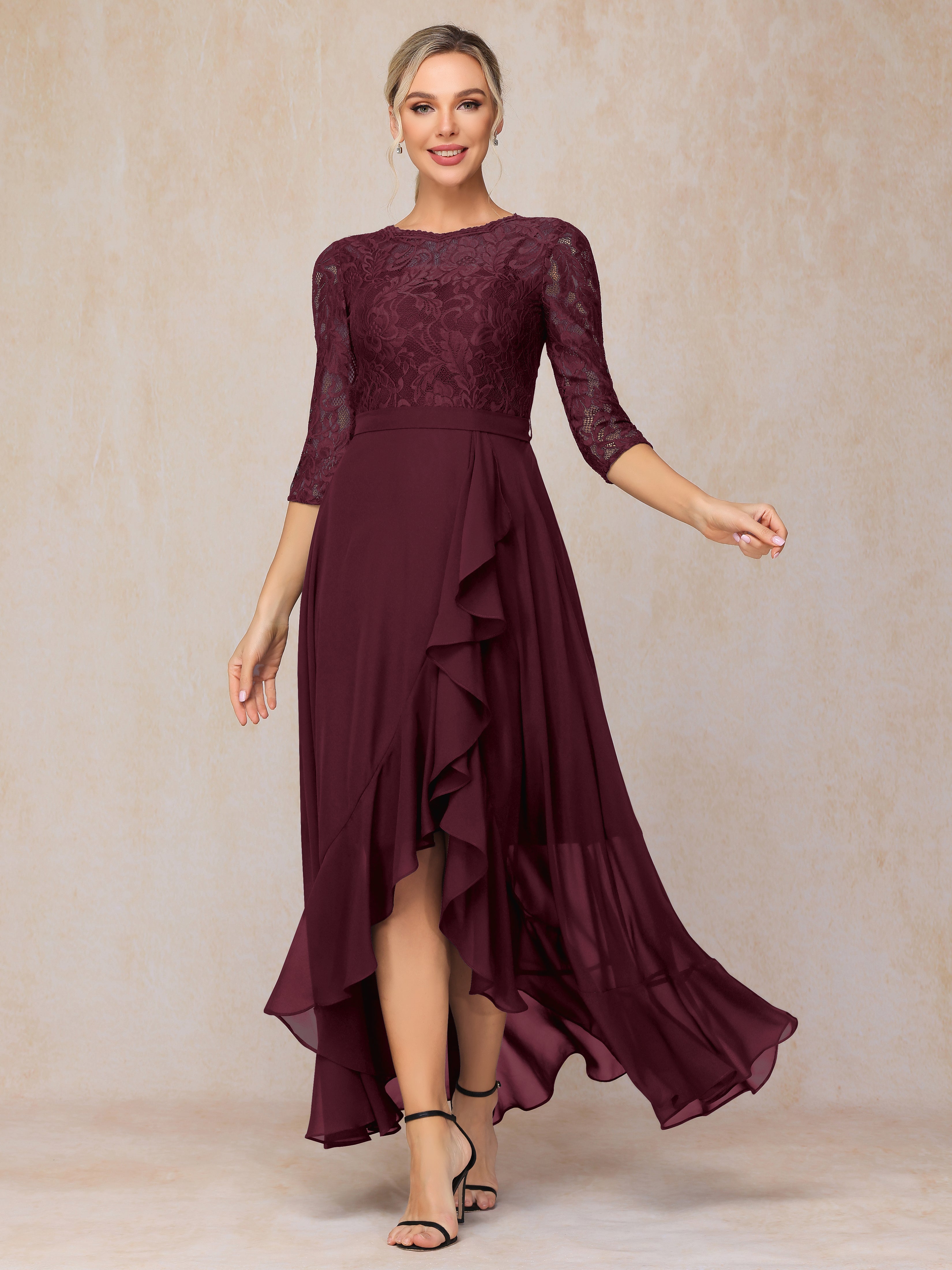 Ankle Length Short Sleeves Chiffon Lace Mother Of The  Groom Dress