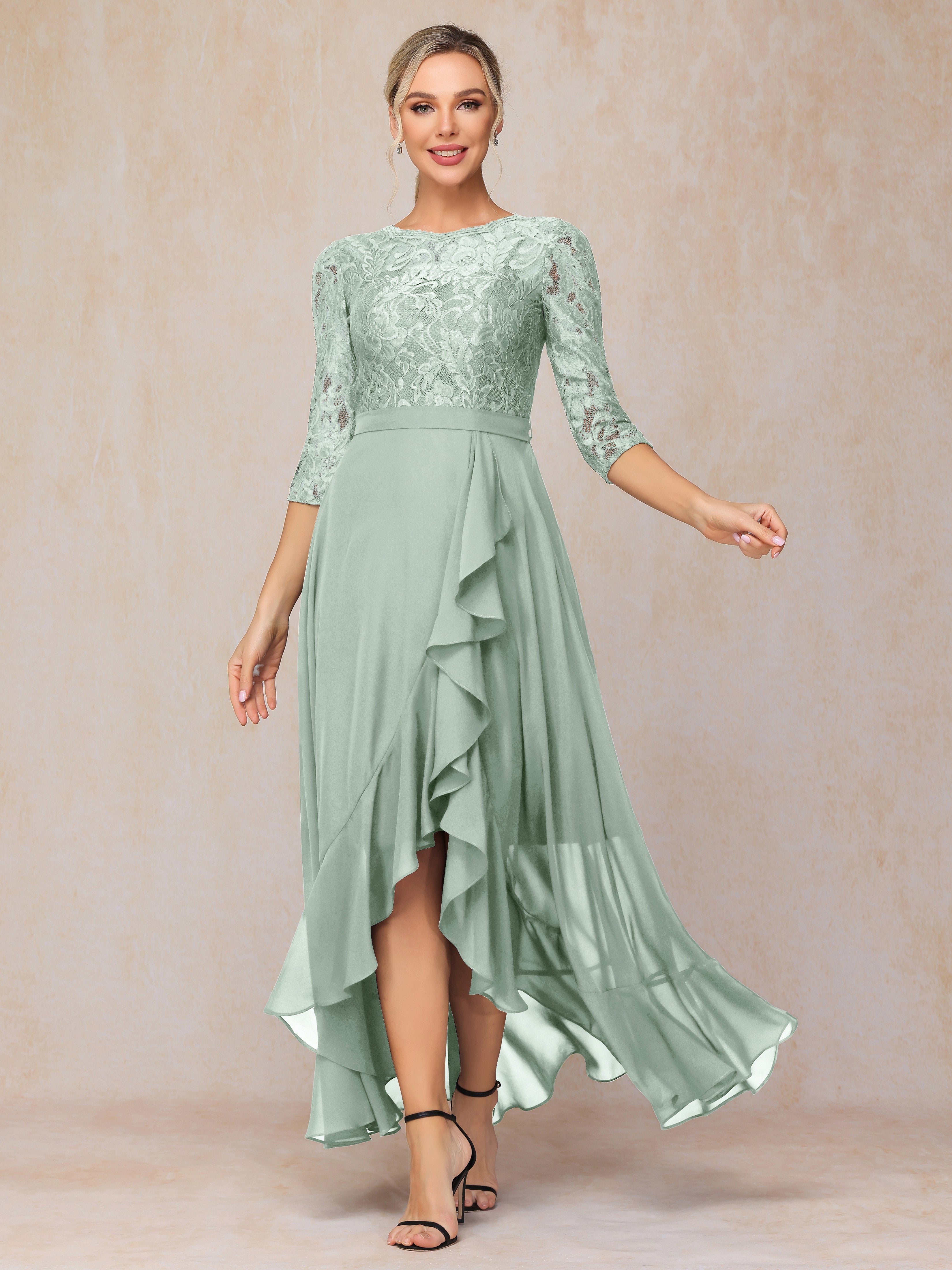 Ankle Length Short Sleeves Chiffon Lace Mother Of The  Groom Dress