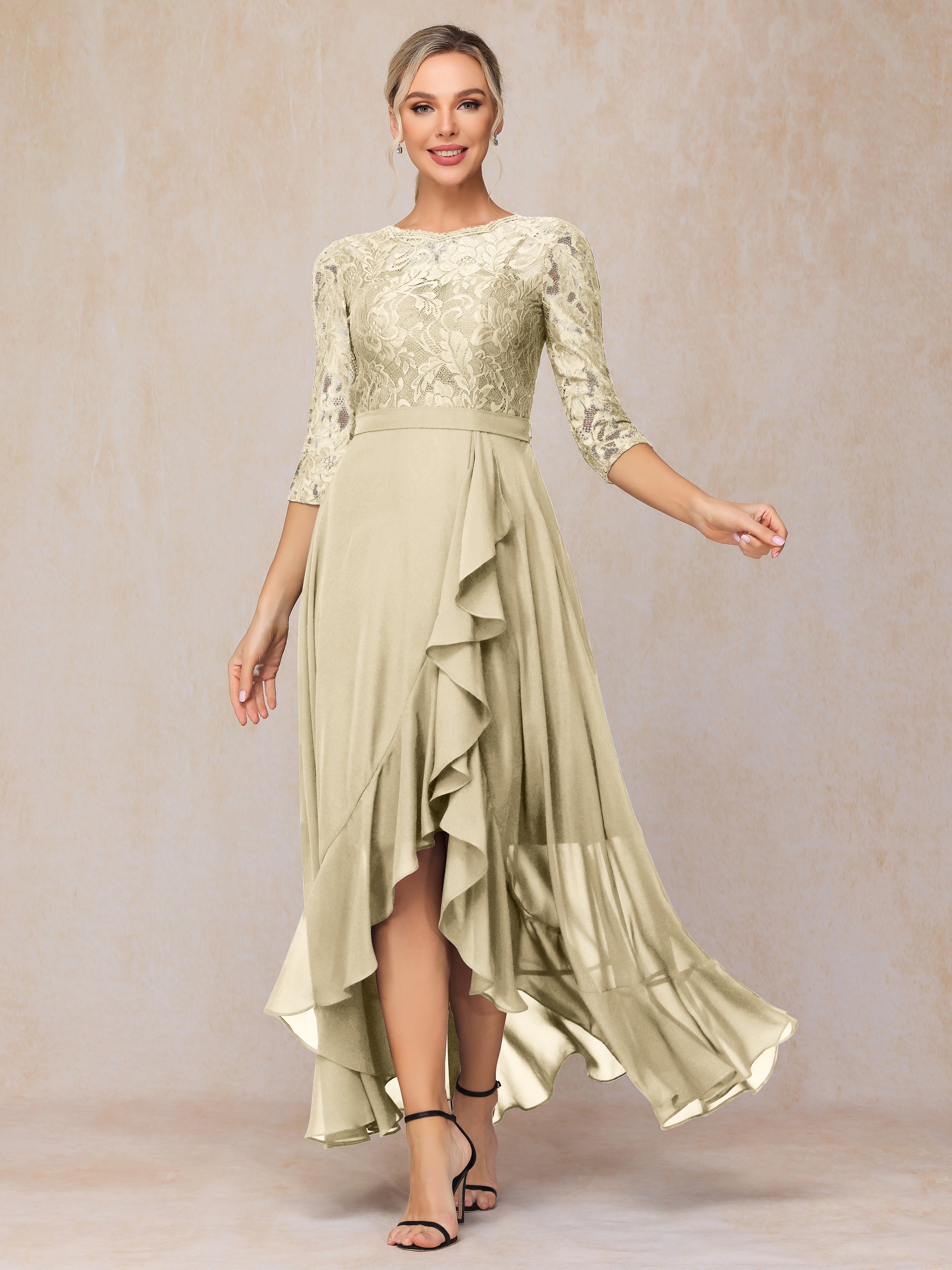 Ankle Length Short Sleeves Chiffon Lace Mother Of The Bride Dress