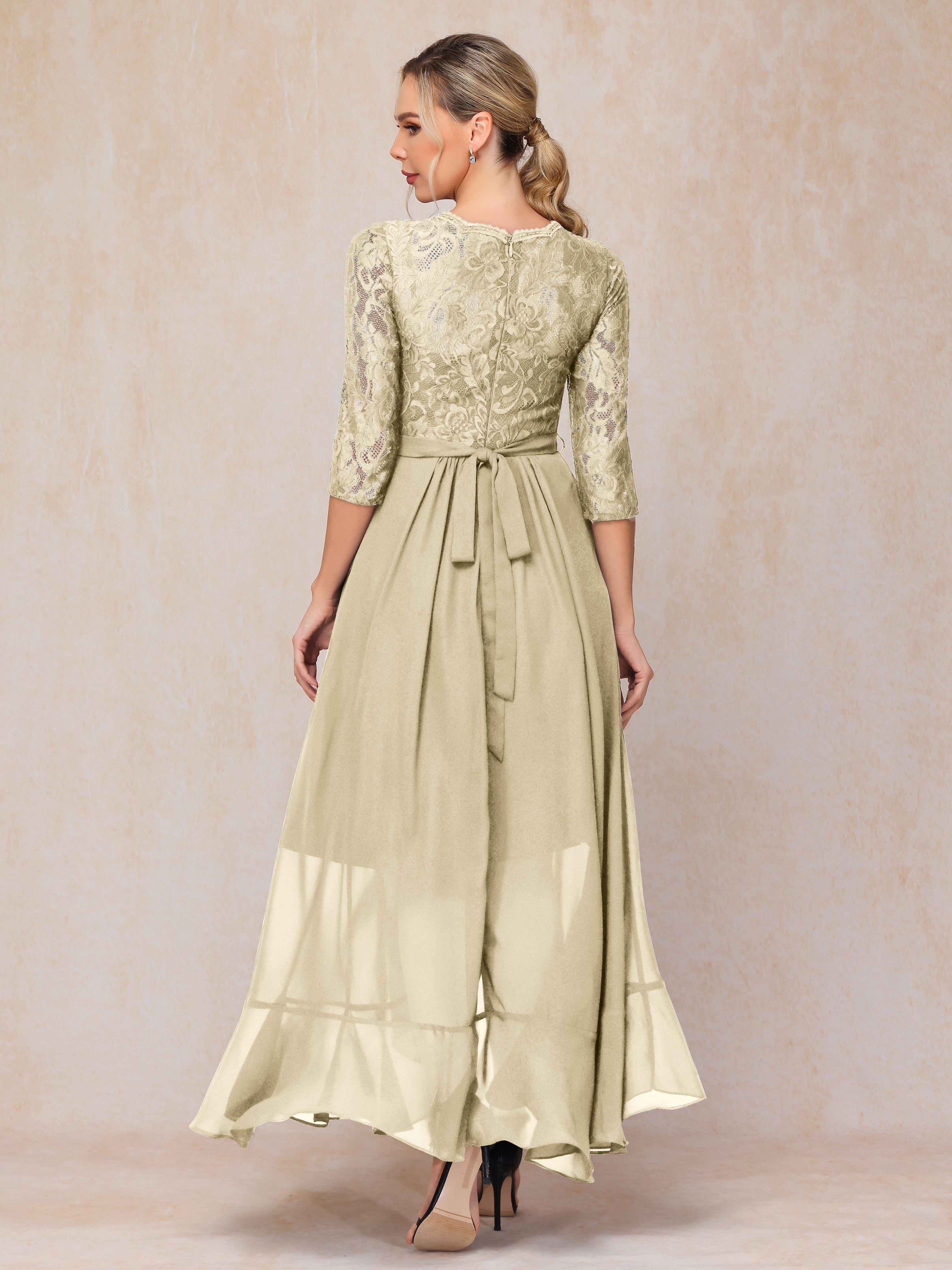 Ankle Length Short Sleeves Chiffon Lace Mother Of The Bride Dress