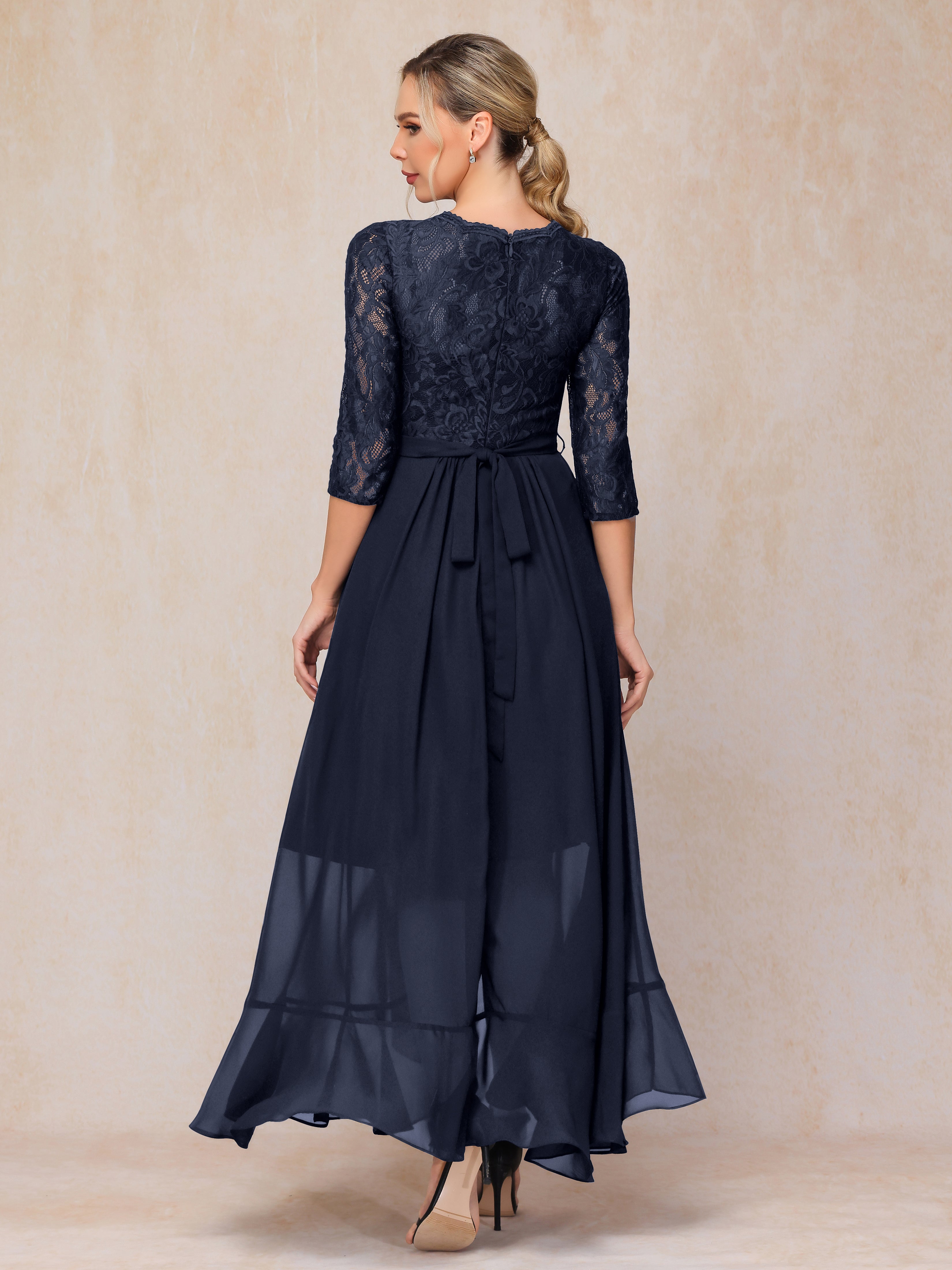 Ankle Length Short Sleeves Chiffon Lace Mother Of The Bride Dress