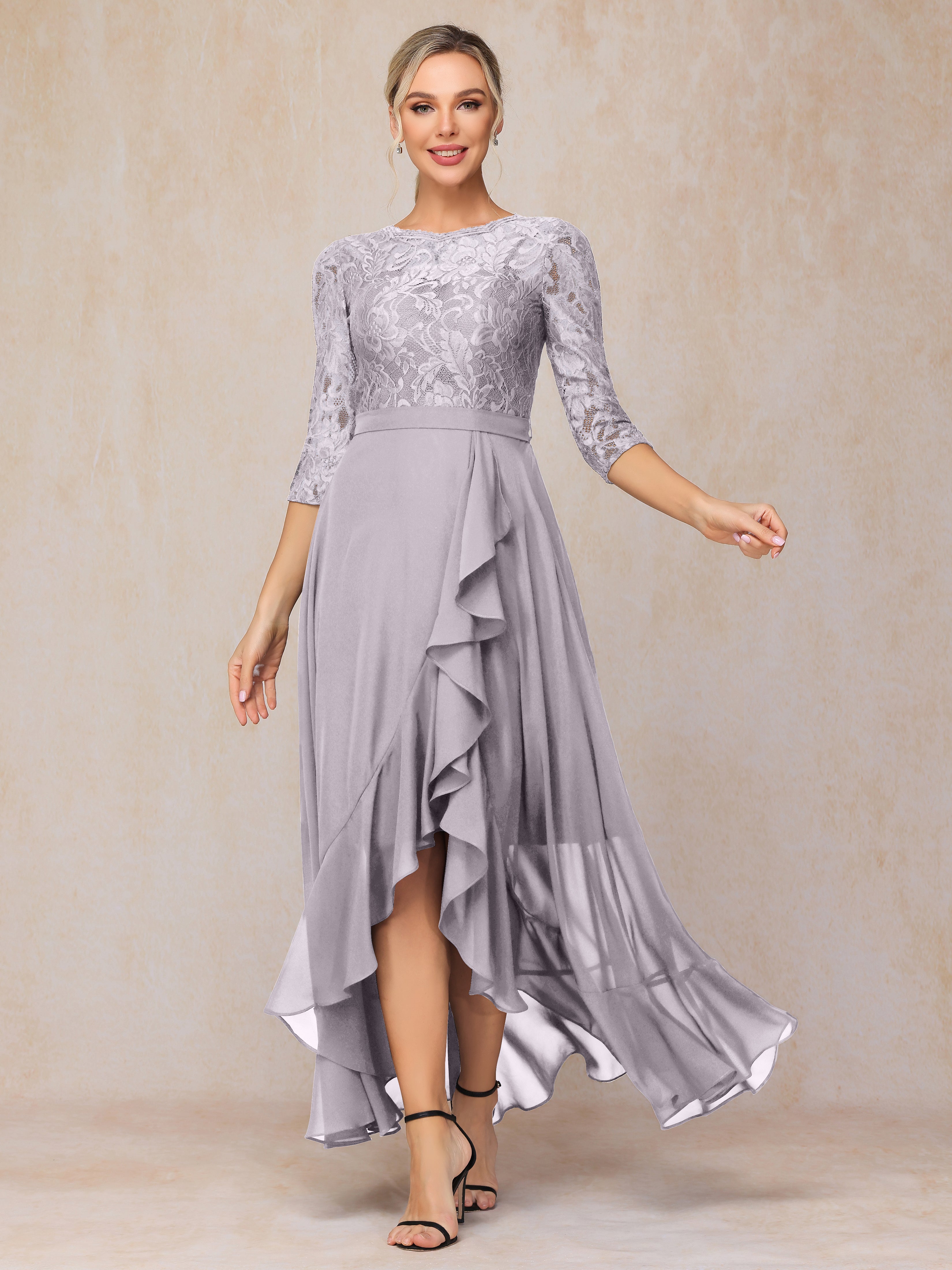 Ankle Length Short Sleeves Chiffon Lace Mother Of The Bride Dress