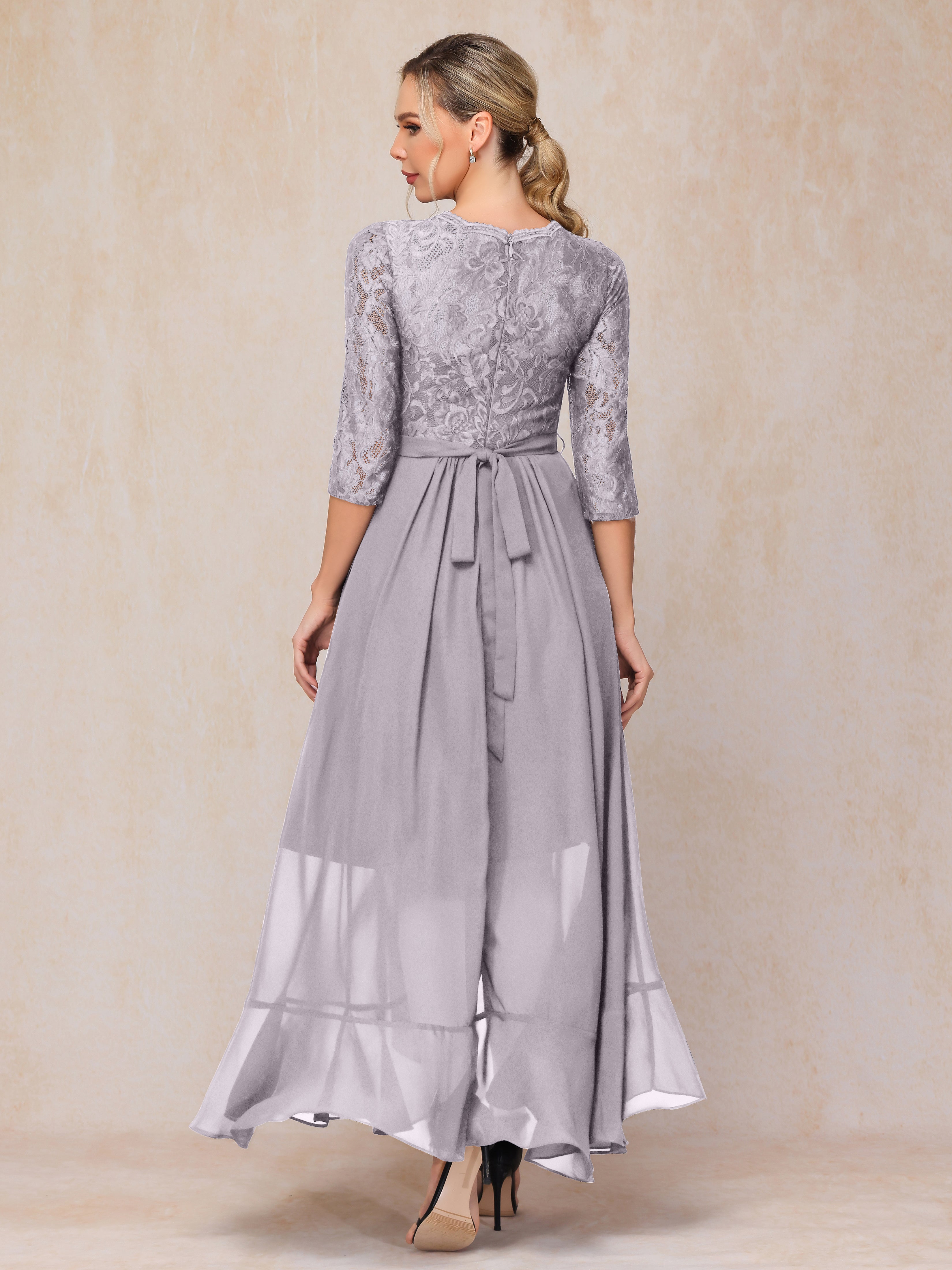 Ankle Length Short Sleeves Chiffon Lace Mother Of The Bride Dress