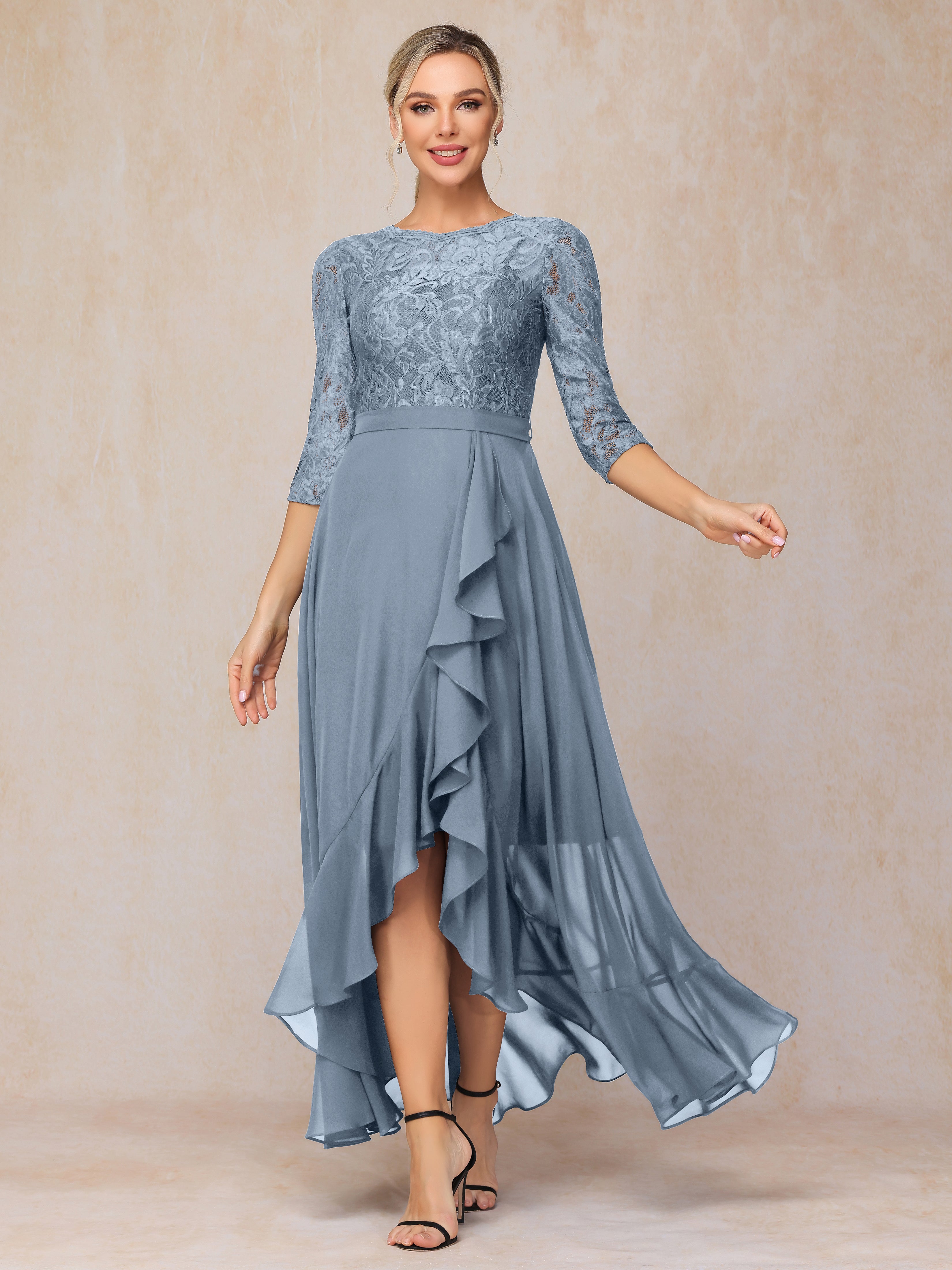 Ankle Length Short Sleeves Chiffon Lace Mother Of The Bride Dress