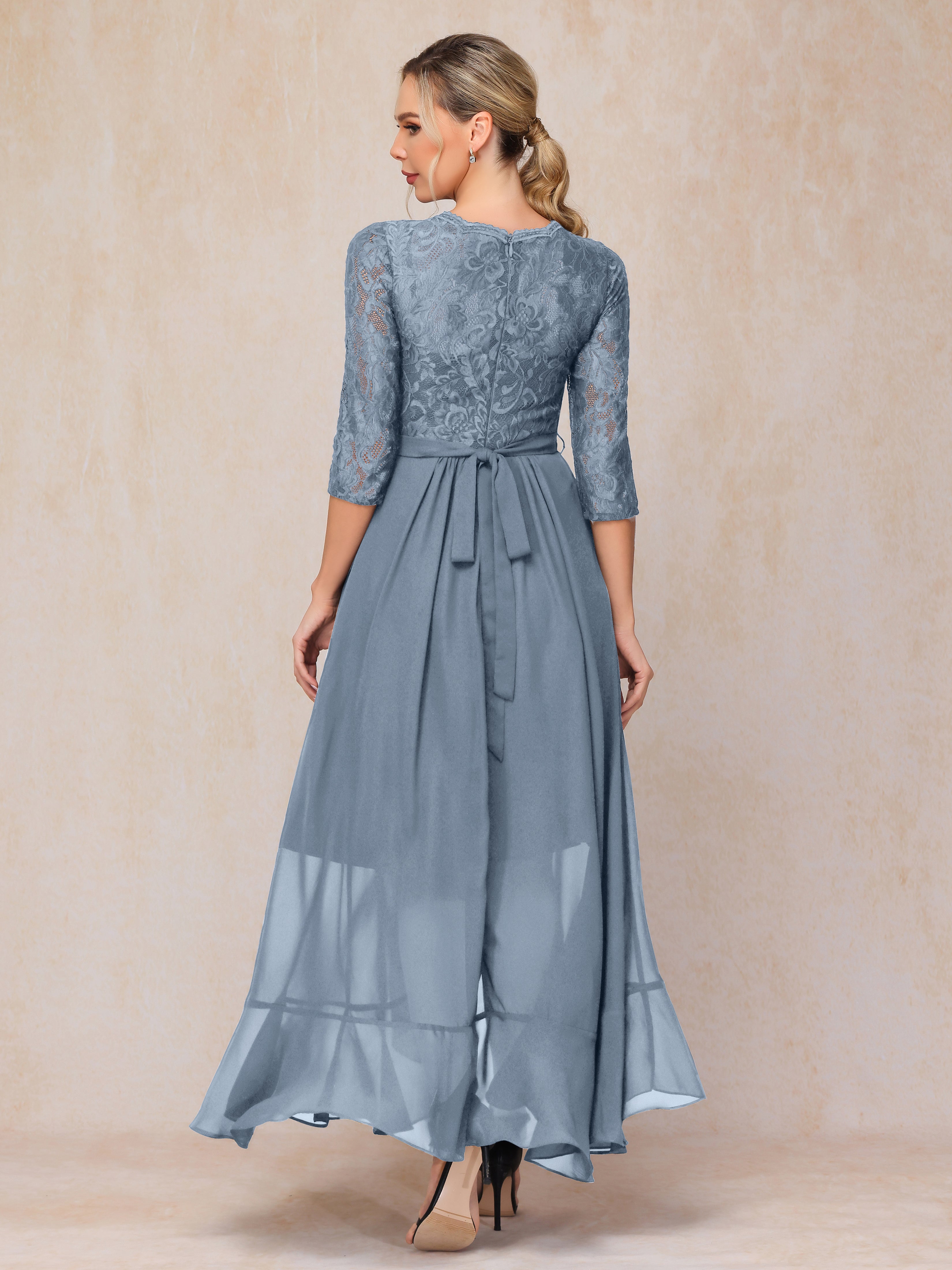 Ankle Length Short Sleeves Chiffon Lace Mother Of The  Groom Dress