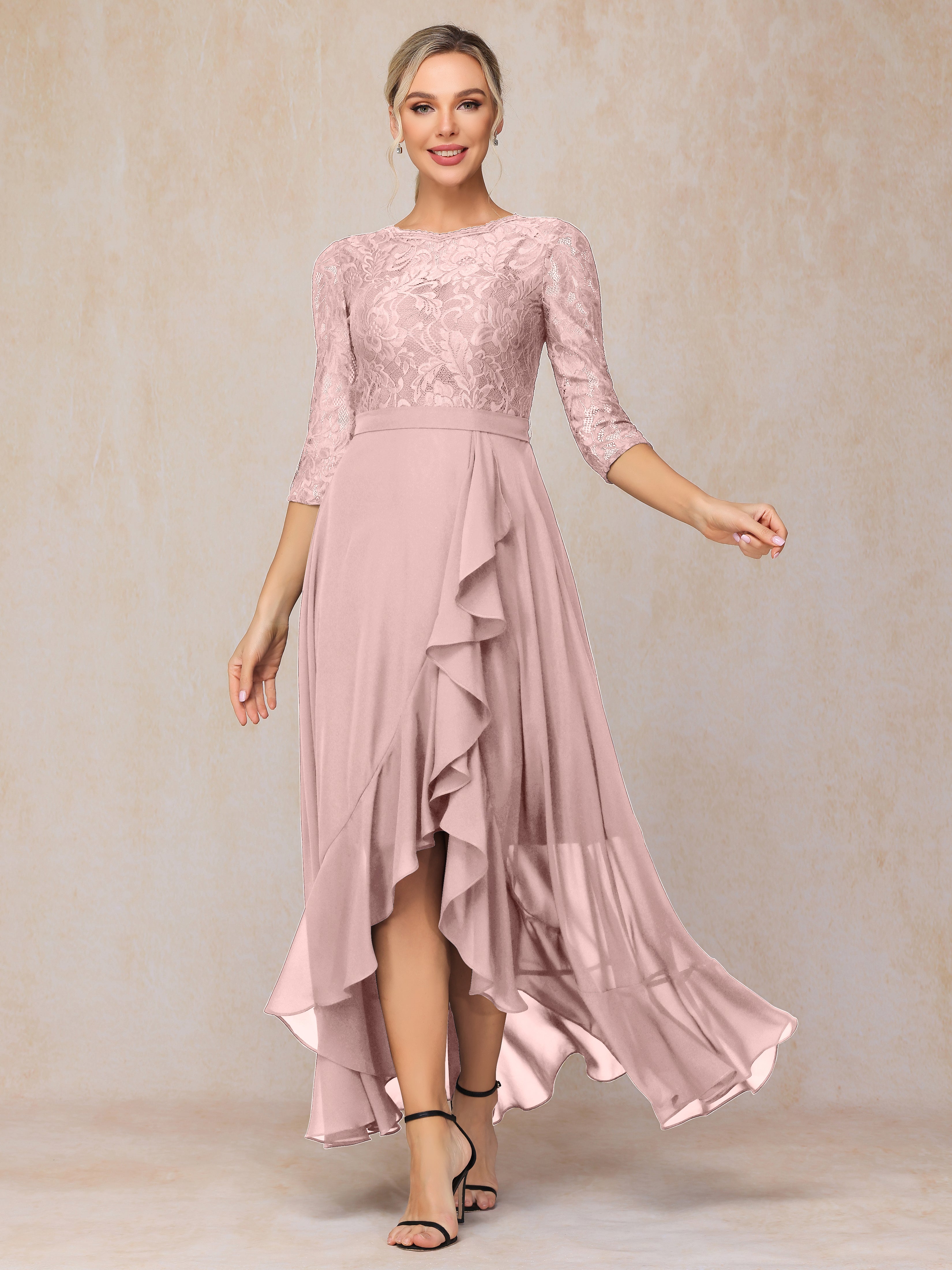 Ankle Length Short Sleeves Chiffon Lace Mother Of The  Groom Dress