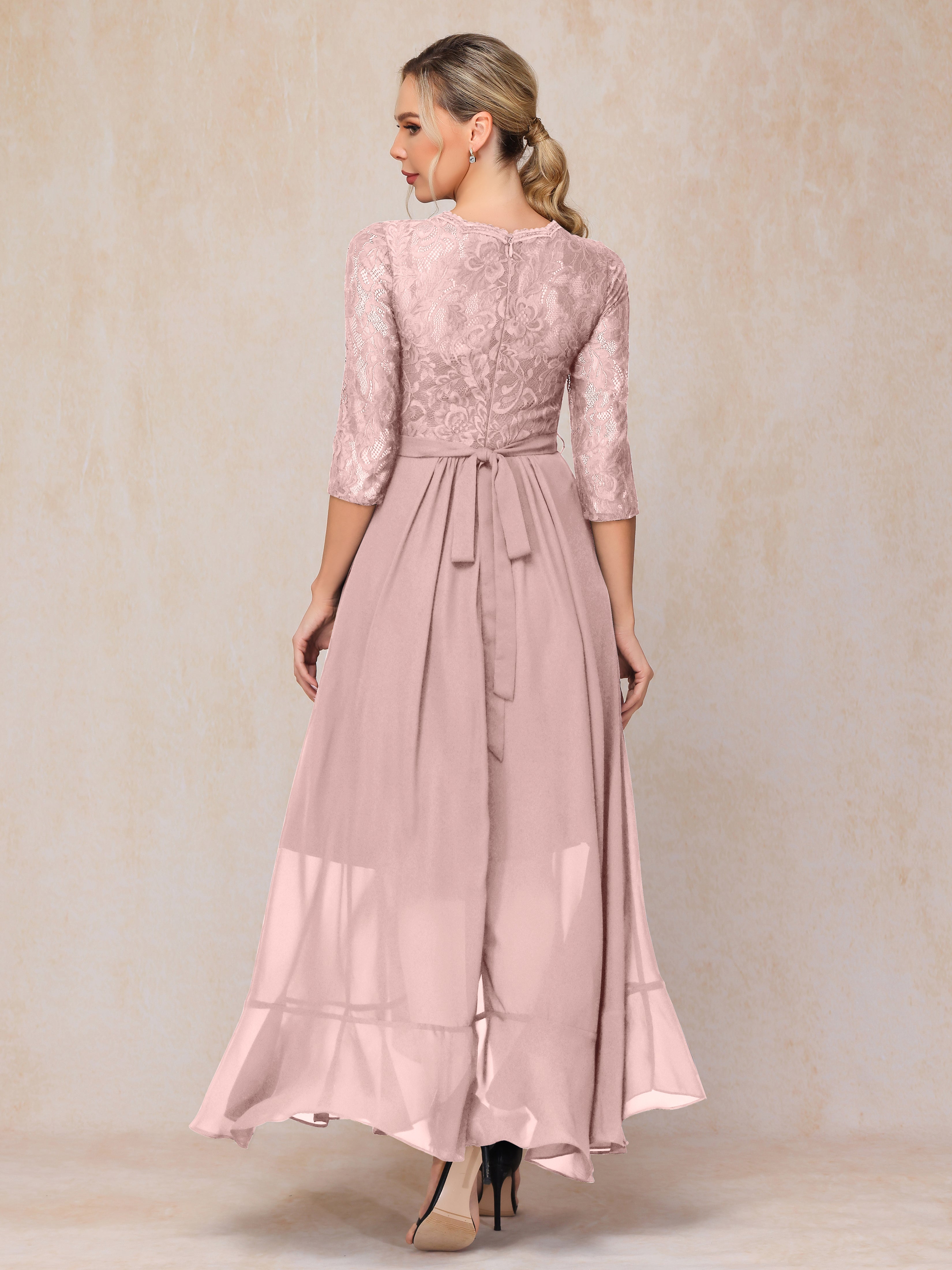 Ankle Length Short Sleeves Chiffon Lace Mother Of The Bride Dress