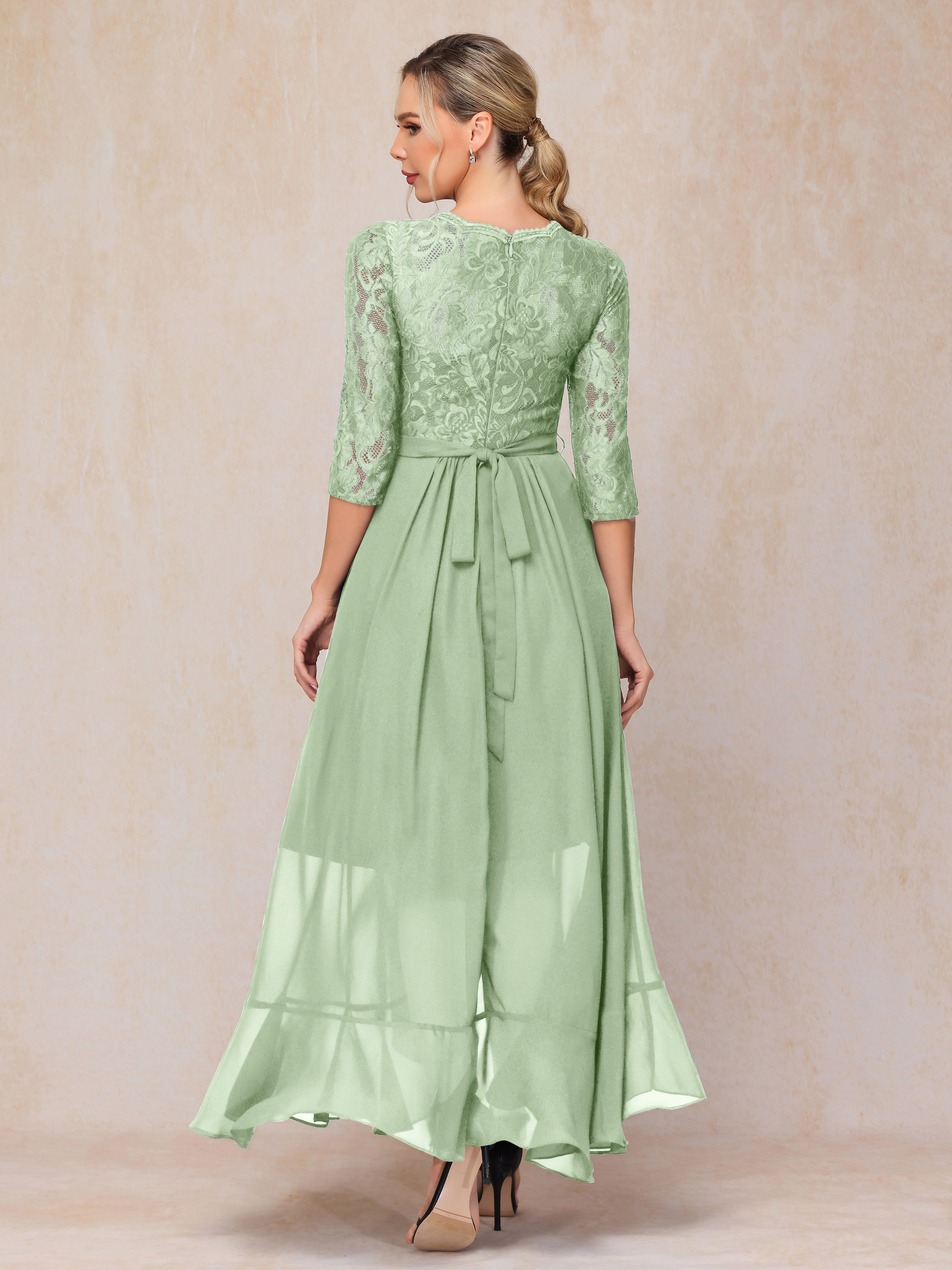 Ankle Length Short Sleeves Chiffon Lace Mother Of The Bride Dress