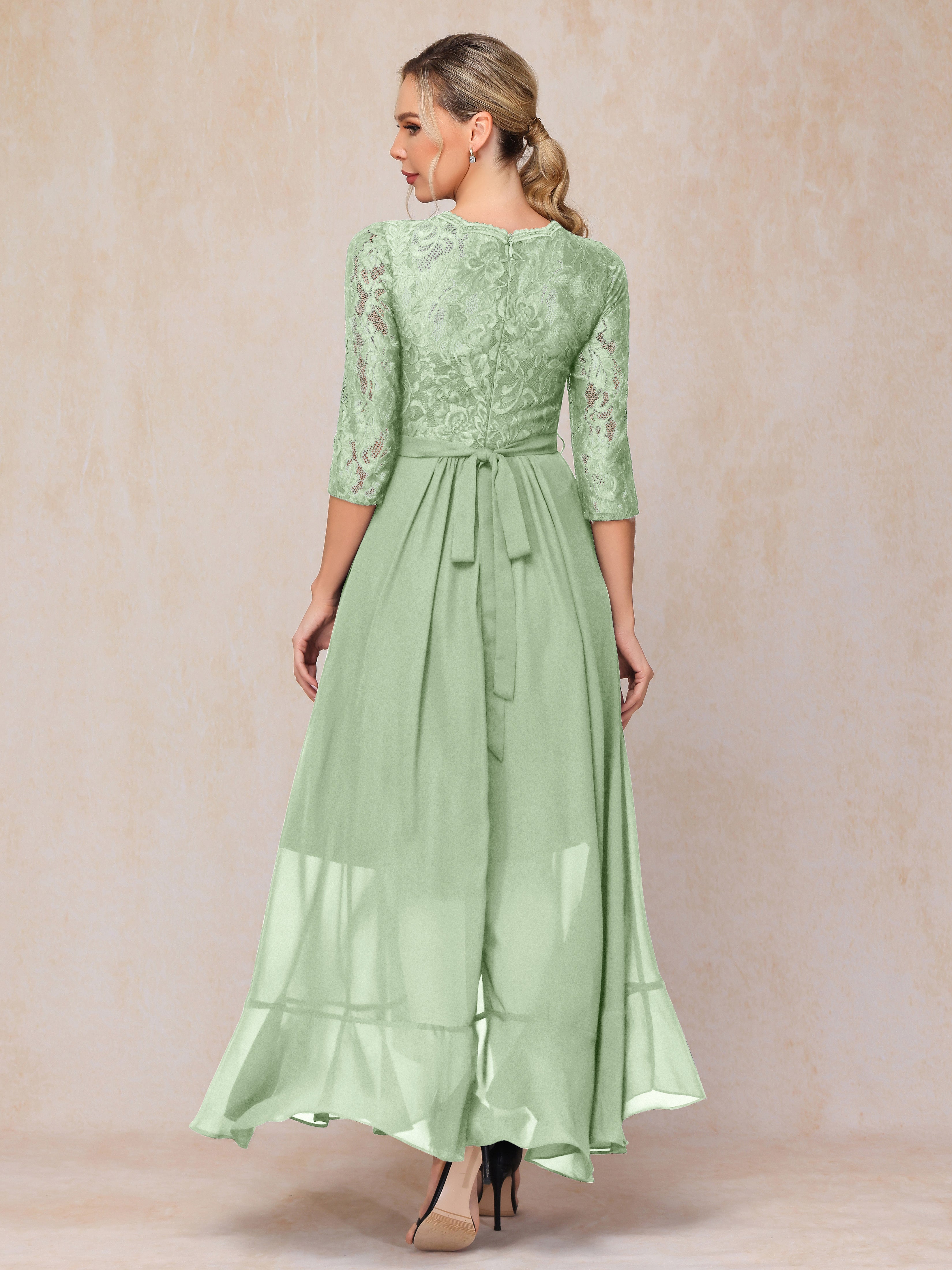 Ankle Length Short Sleeves Chiffon Lace Mother Of The  Groom Dress