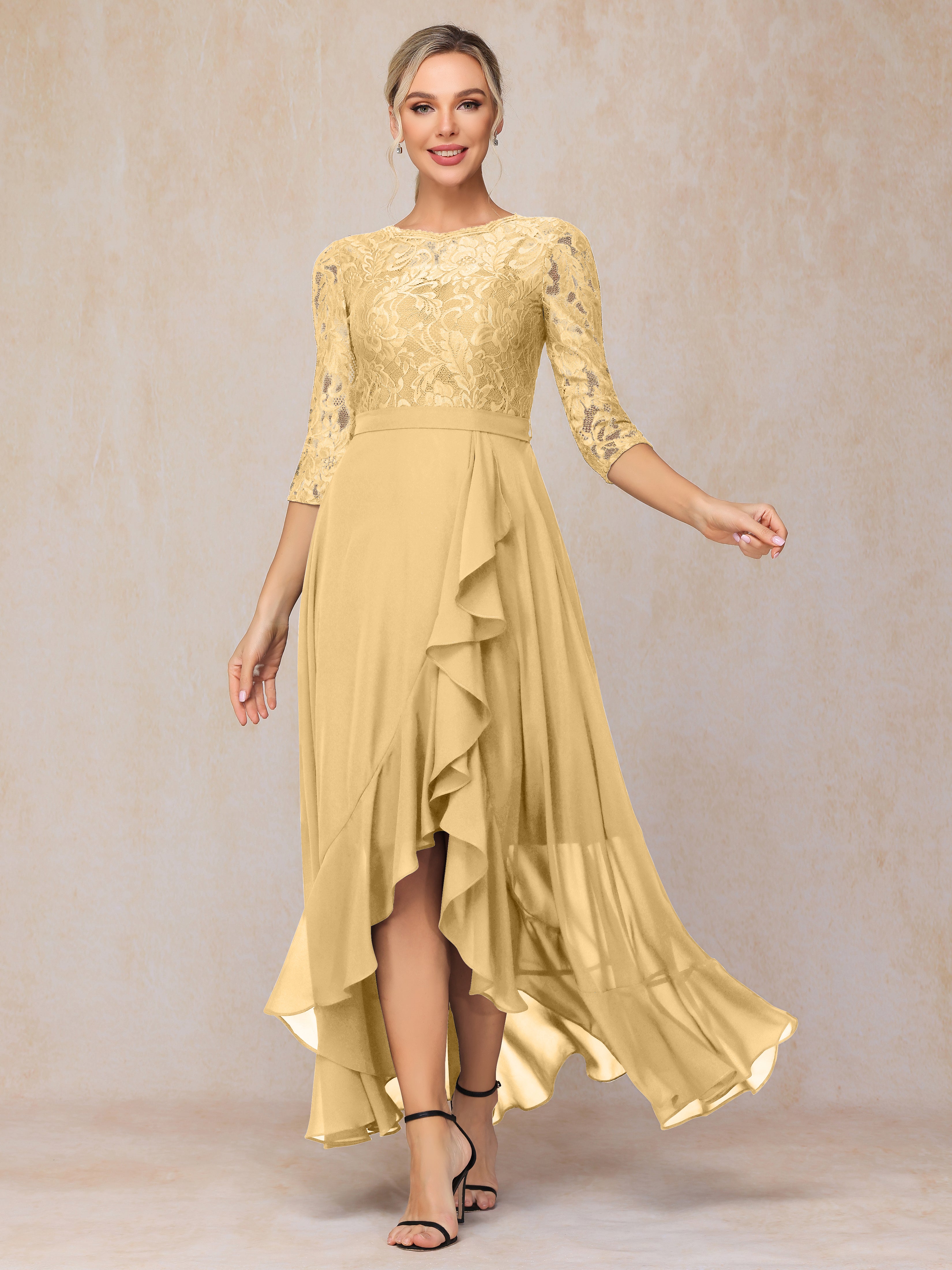 Ankle Length Short Sleeves Chiffon Lace Mother Of The Bride Dress