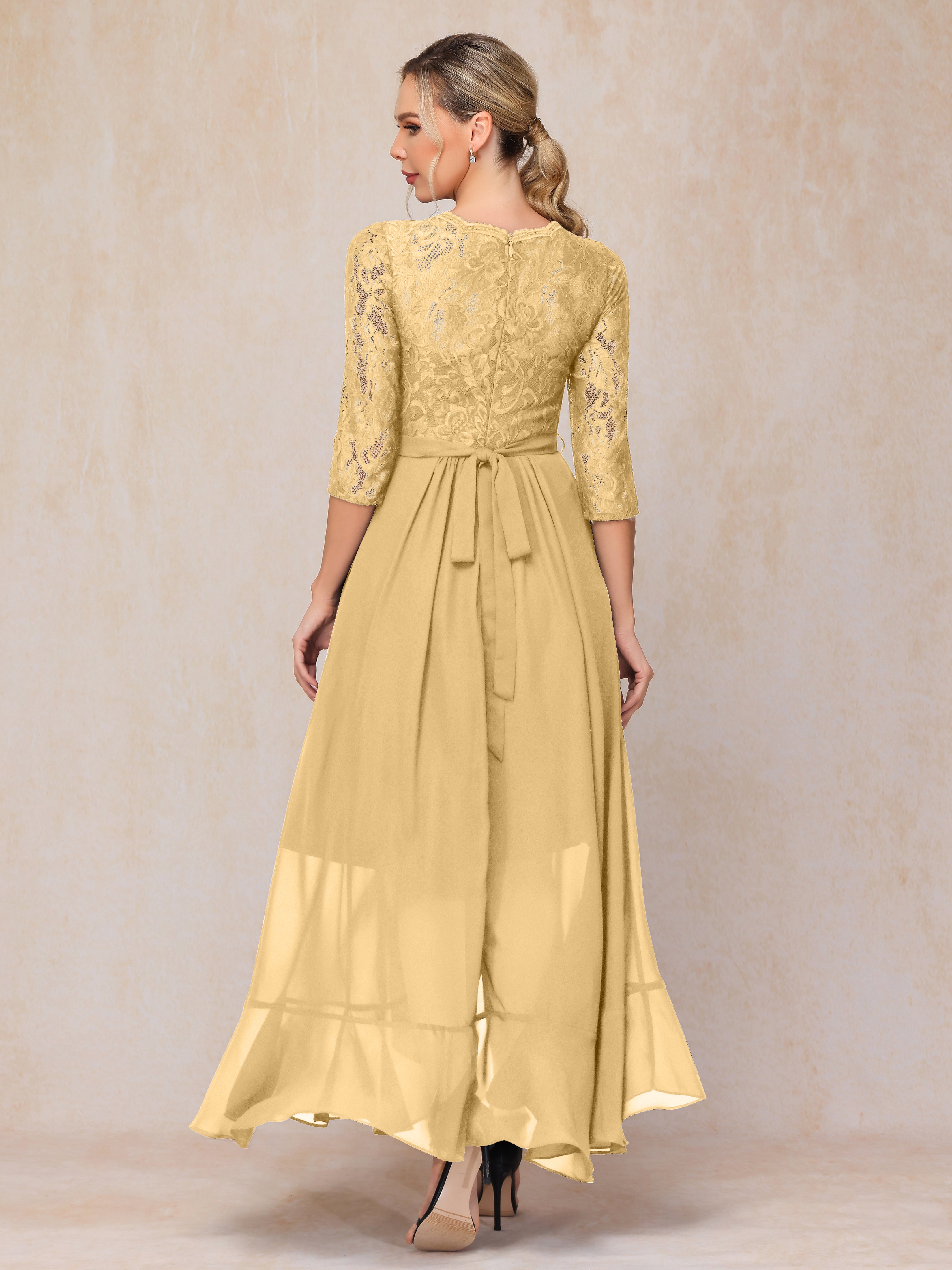 Ankle Length Short Sleeves Chiffon Lace Mother Of The Bride Dress